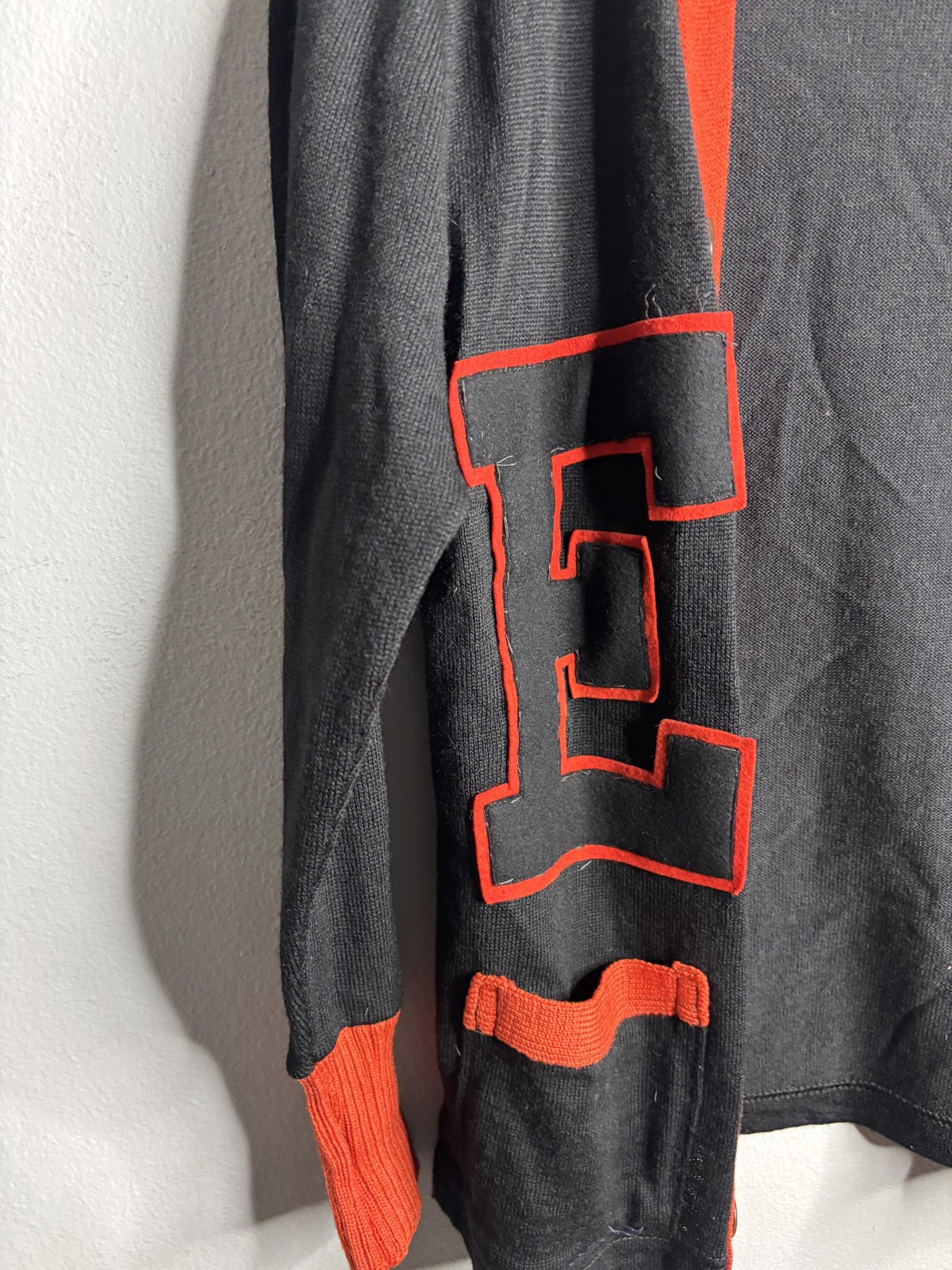 Vintage Stadium Cardigan Sweater Mens 3XS Black Wool Letterman Varsity E 50s