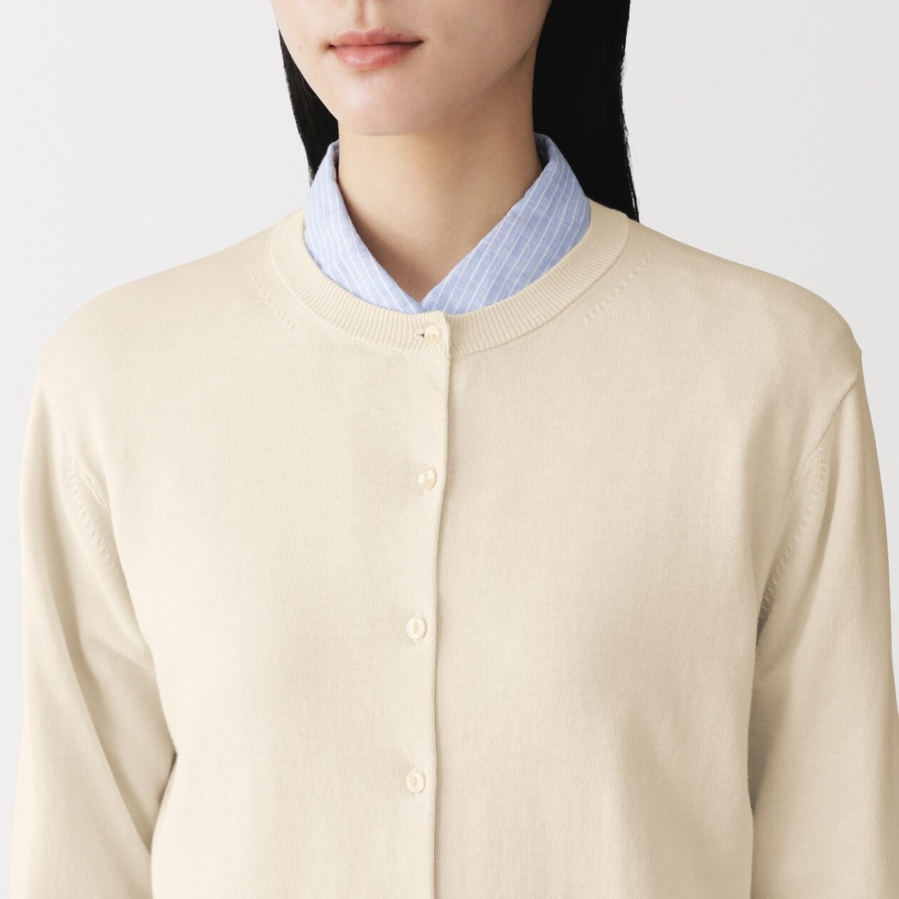 MUJI Womens 100% Organic Cotton UV Resistant Crew Neck Cardigan SmokyGreen FedEx