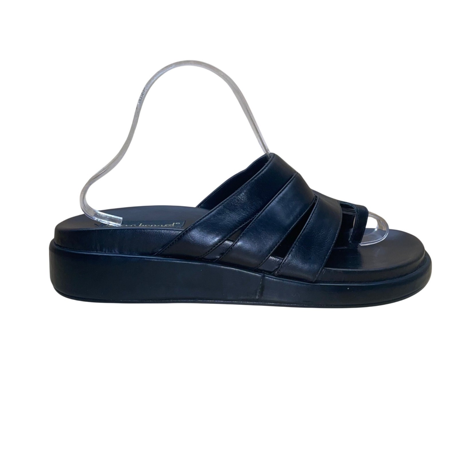 Harvé Benard Women’s Black Leather Slide Sandals Toe Loop Comfort Sole Size 10M