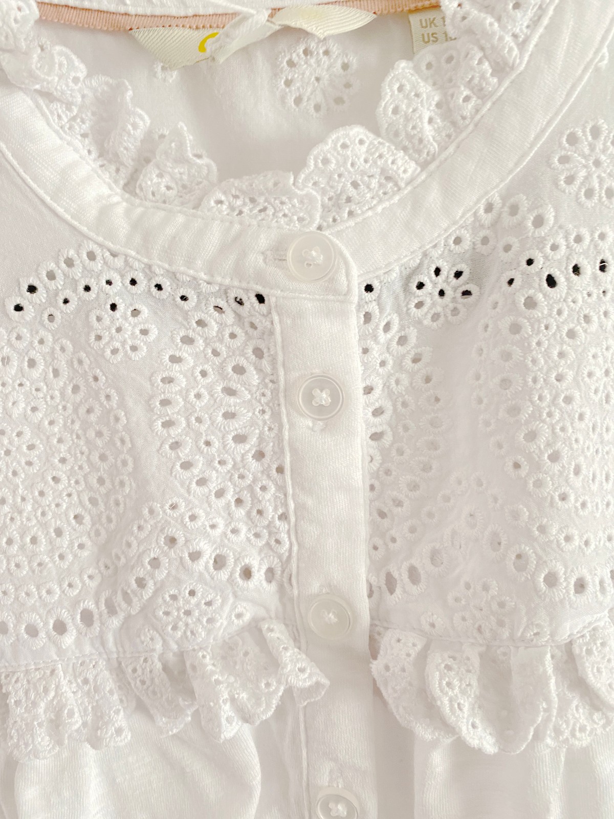 Boden White Broderie Yoke Jersey Top size 14 NEW