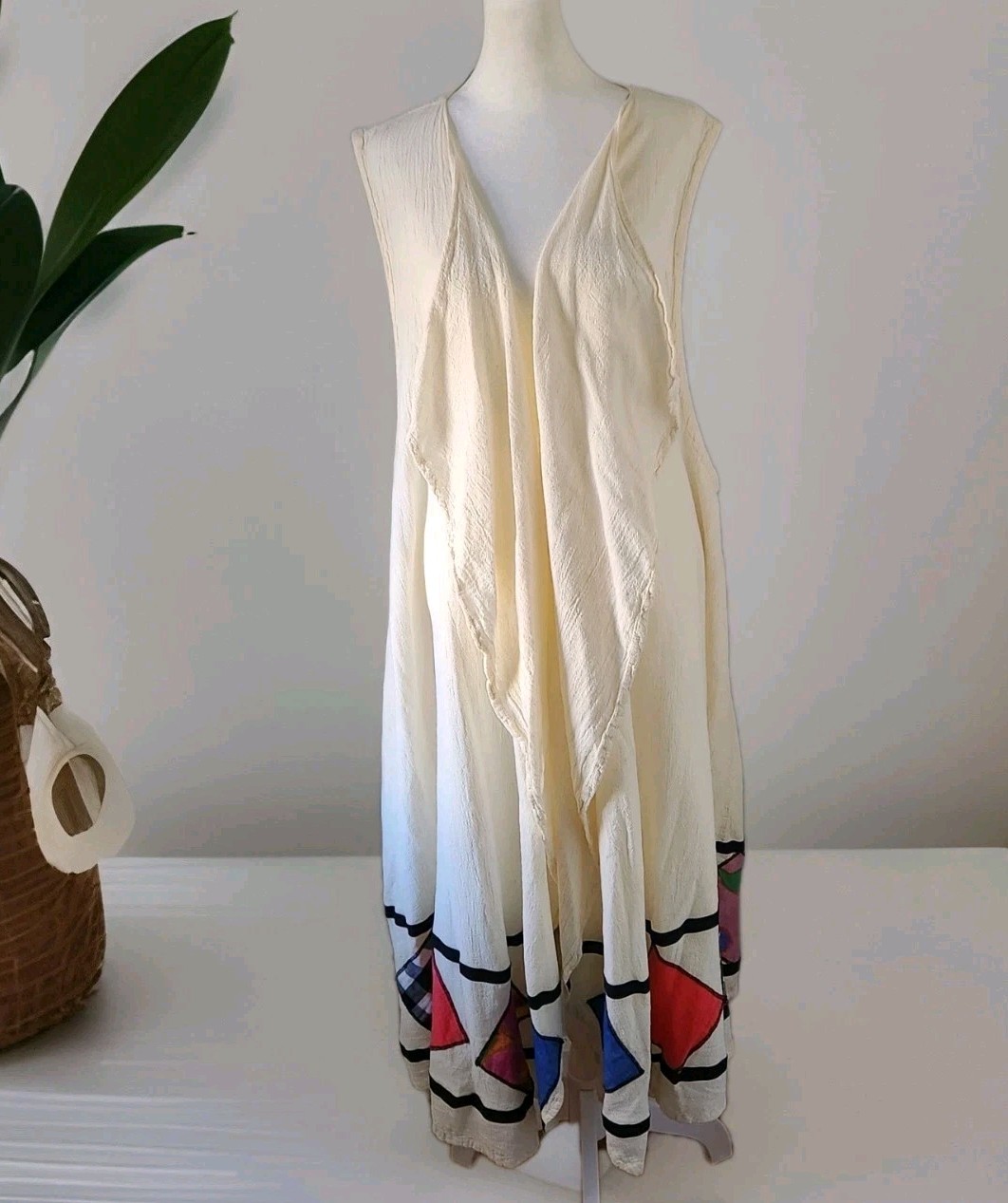 Maria de Guadalajara Long Sleeveless Open Duster Cardigan Pockets Boho One Size