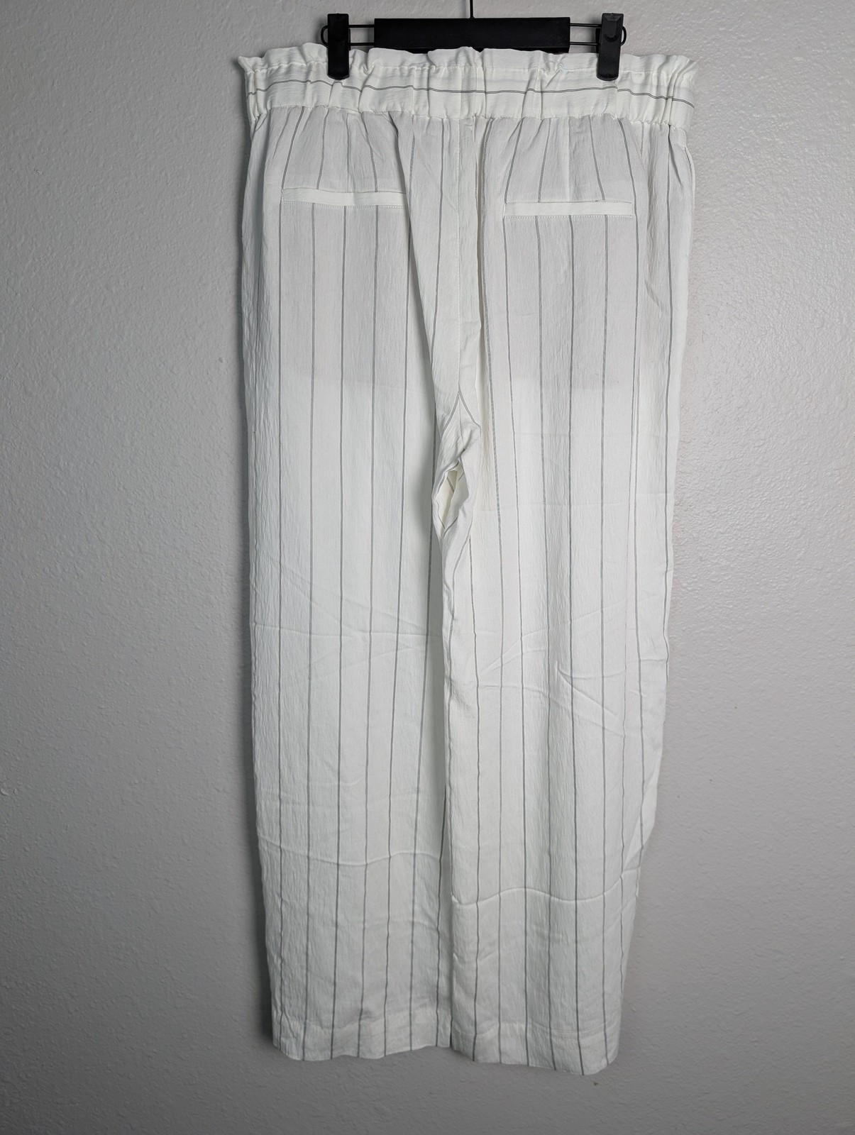 VINCE Pants Womens L White Wide-Leg Crepe Striped Pull On Belted Pockets