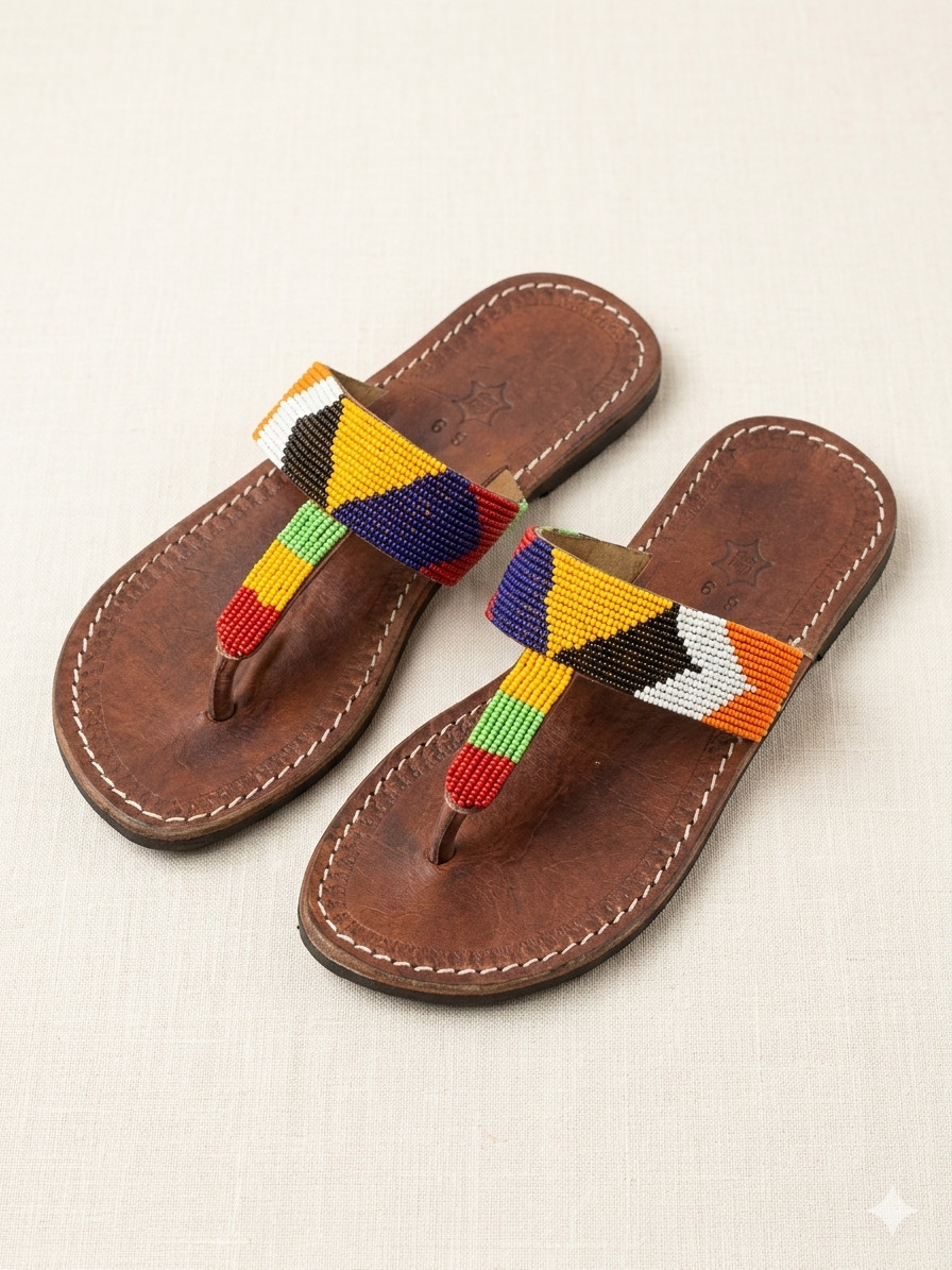 Traditional Maasai Beaded Women’s Gladiator Sandals US 6.5 – Handmade in Kenya