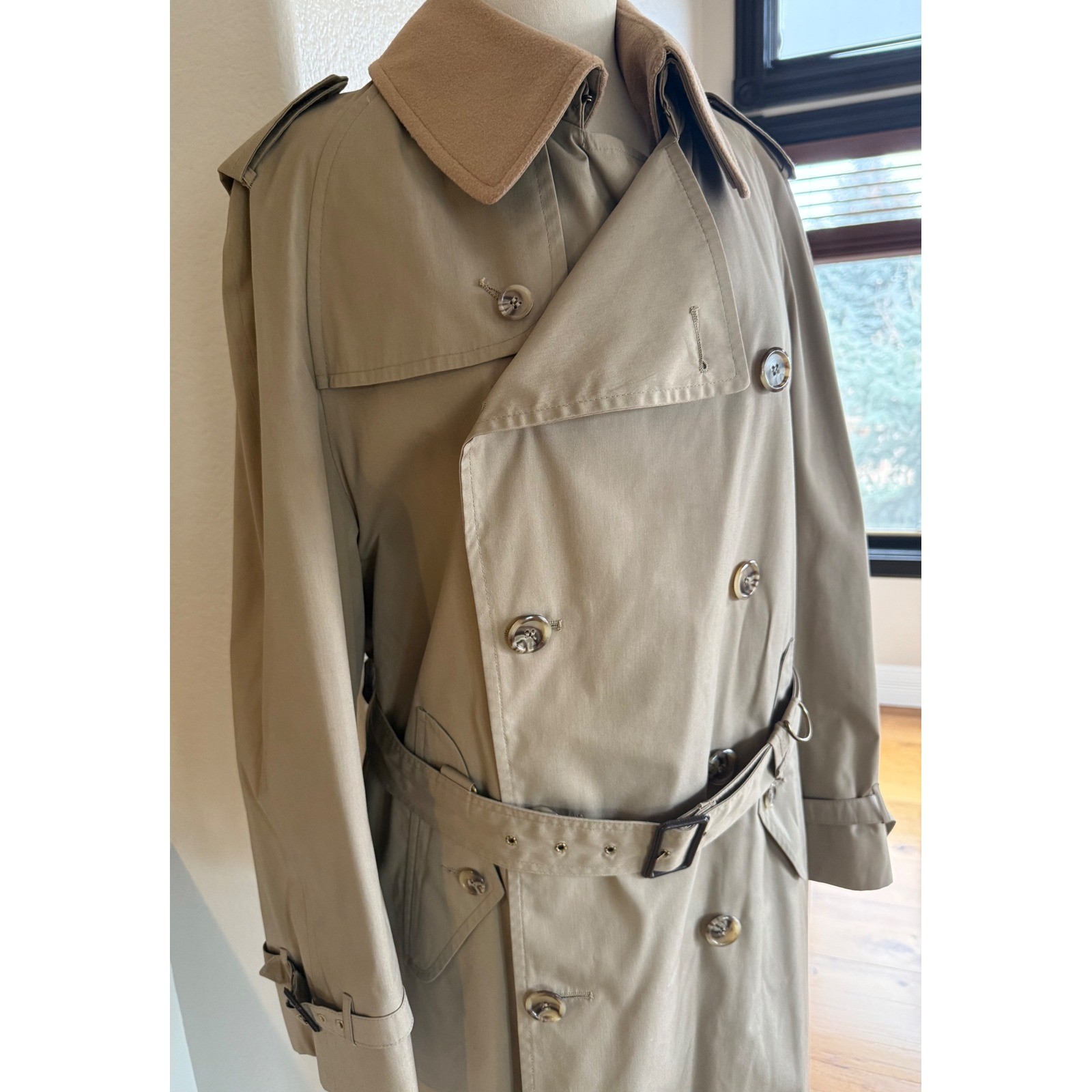 Jack Henry Mens Tan Double Breasted Over Coat Classic Graham Gunn Wool Liner 40R