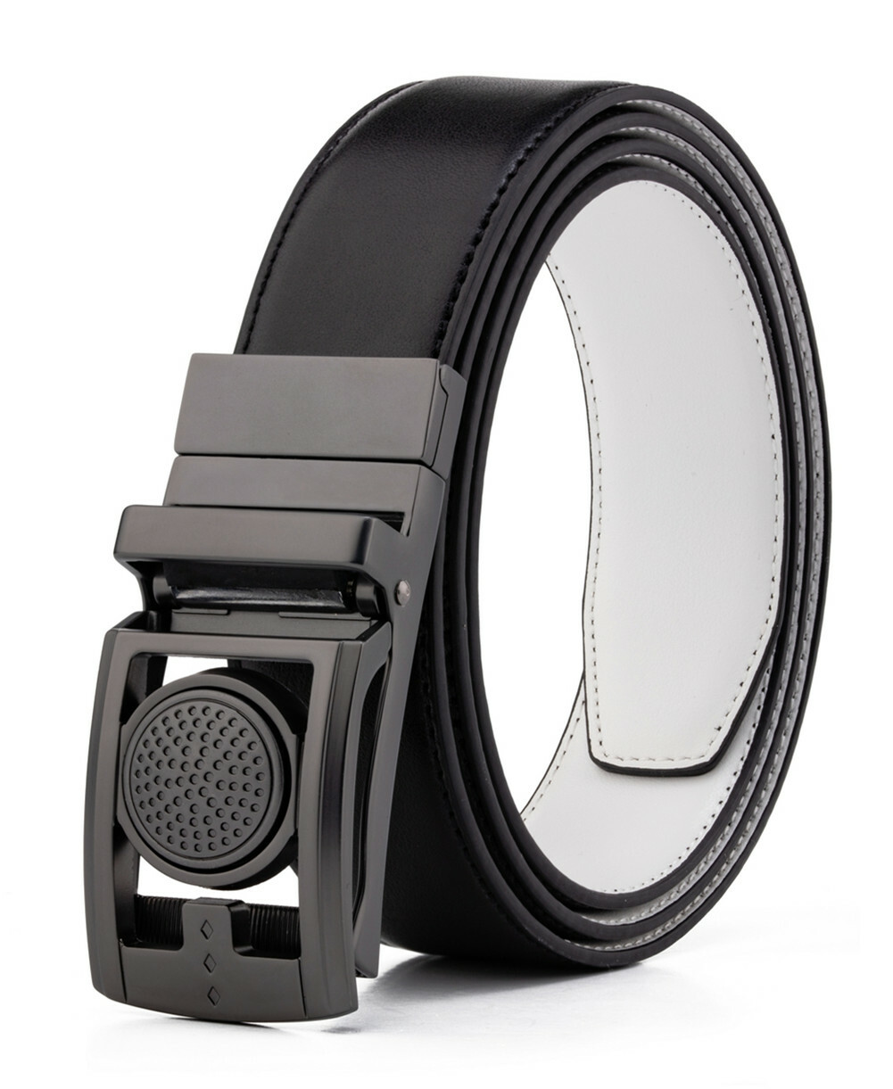Mens Golf Belt Genuine Leather Belt No Holes Ratchet Belt with Gift Box 46″