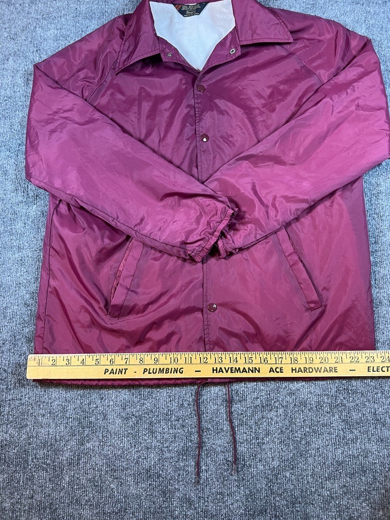Vintage Sears Jacket Mens Large Maroon Nylon Coaches Lined Snap Front 90s Street