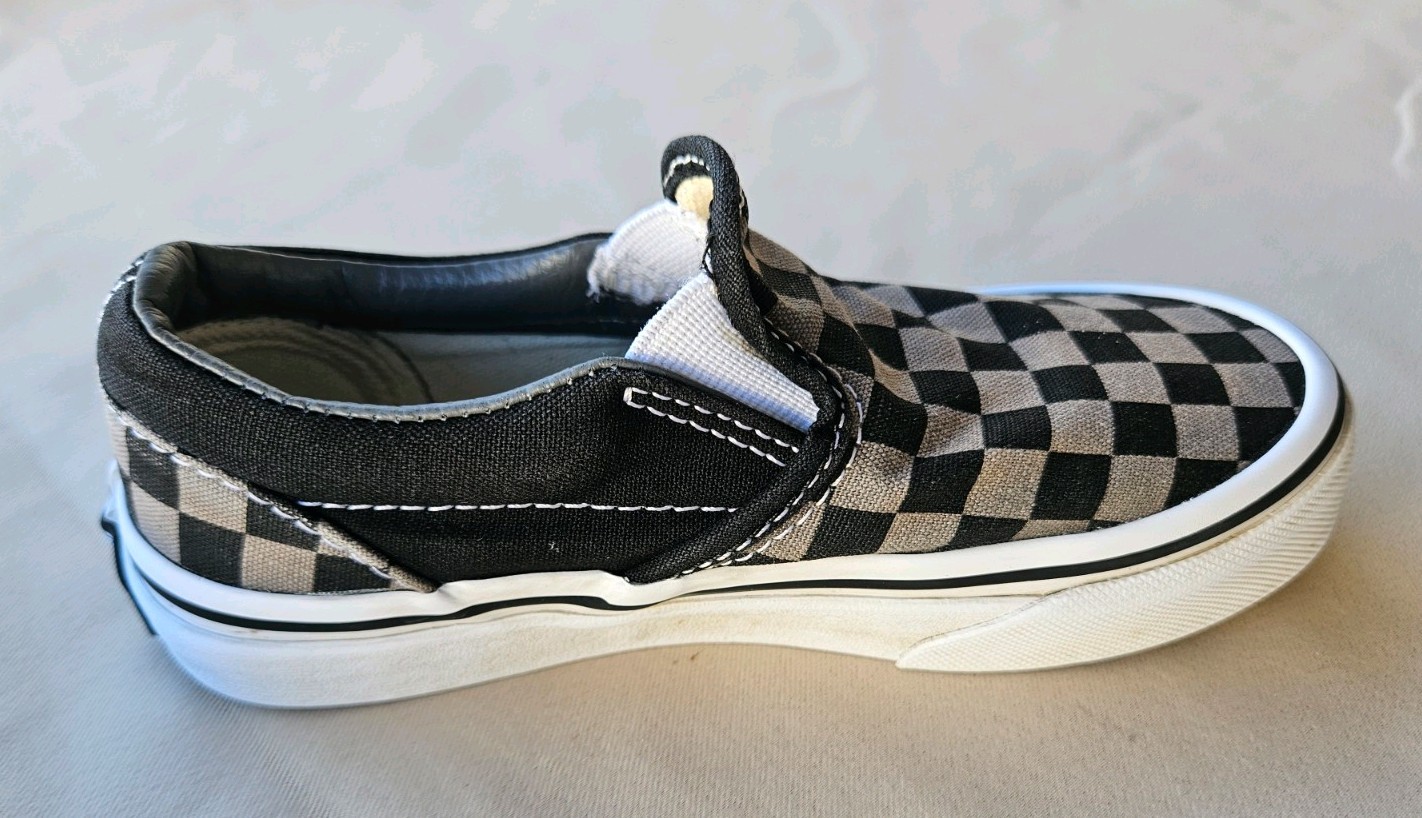 VANS Classic Slip-On Shoes In Size 11.5 In Toddlers Black/Pewter Checkerboard