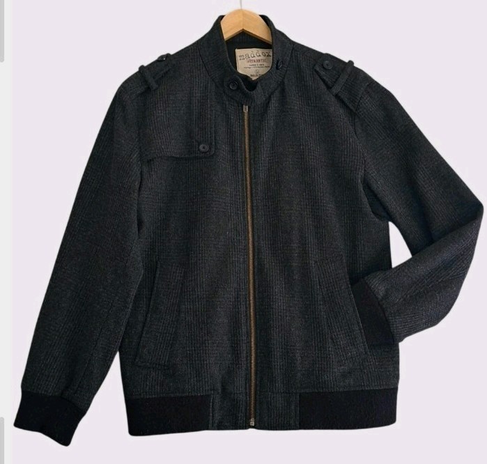 Maddox Men’s Large Herringbone Wool Blend Jacket Military Style Casual Winter