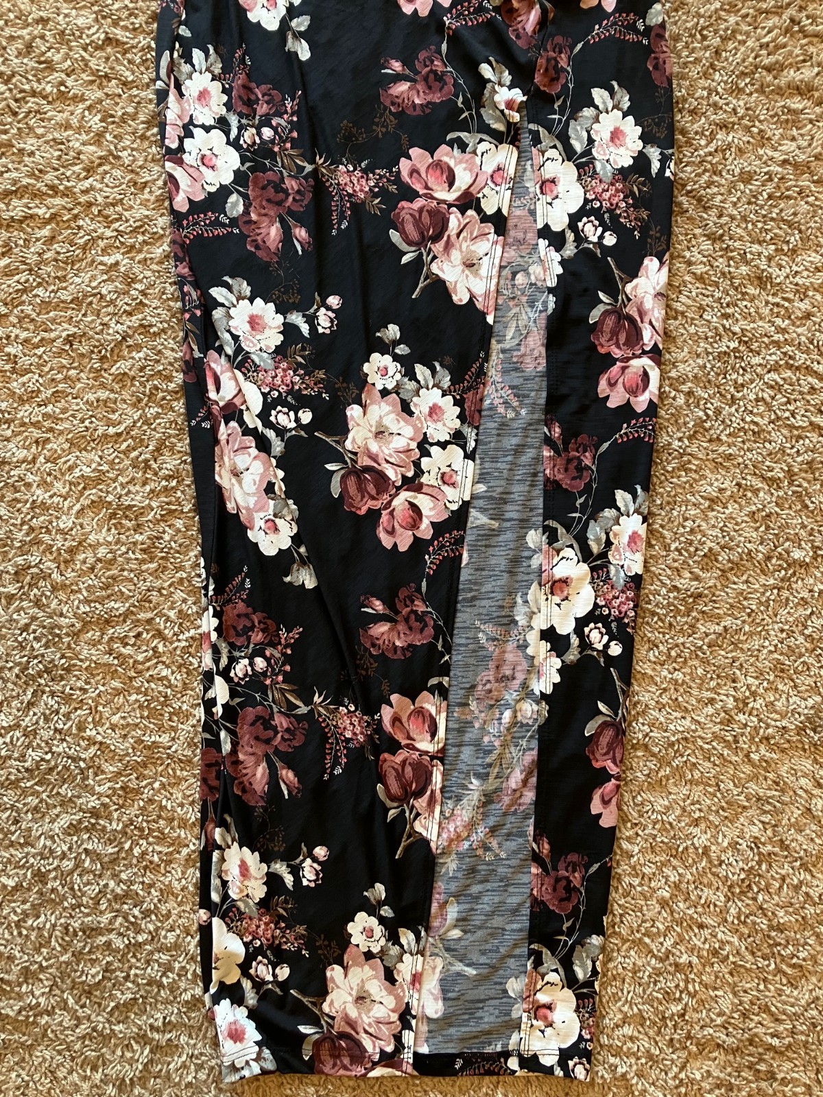 Windsor Womens L Black Floral Maxi Dress Ruched High Slit Strappy Cross Back