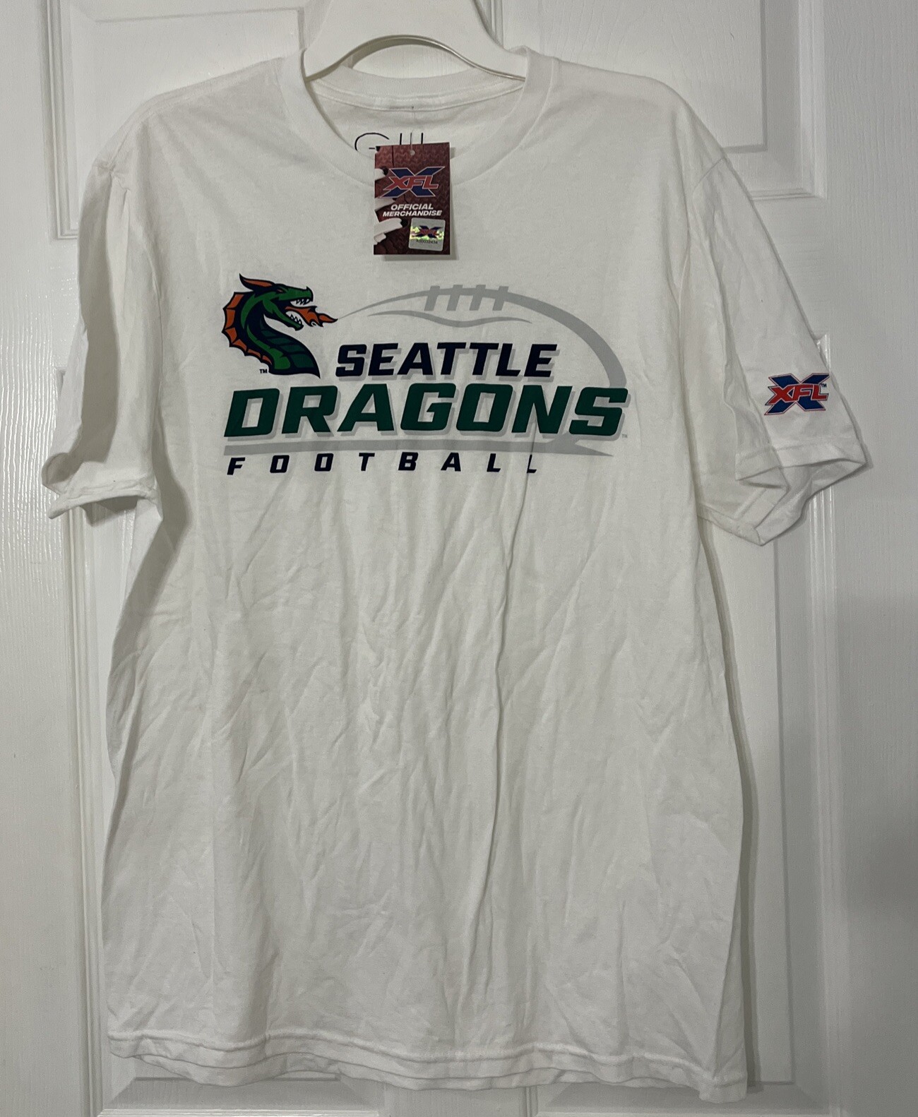 XFL Seattle Dragons T-Shirt Mens Large White Short Sleeve Gill