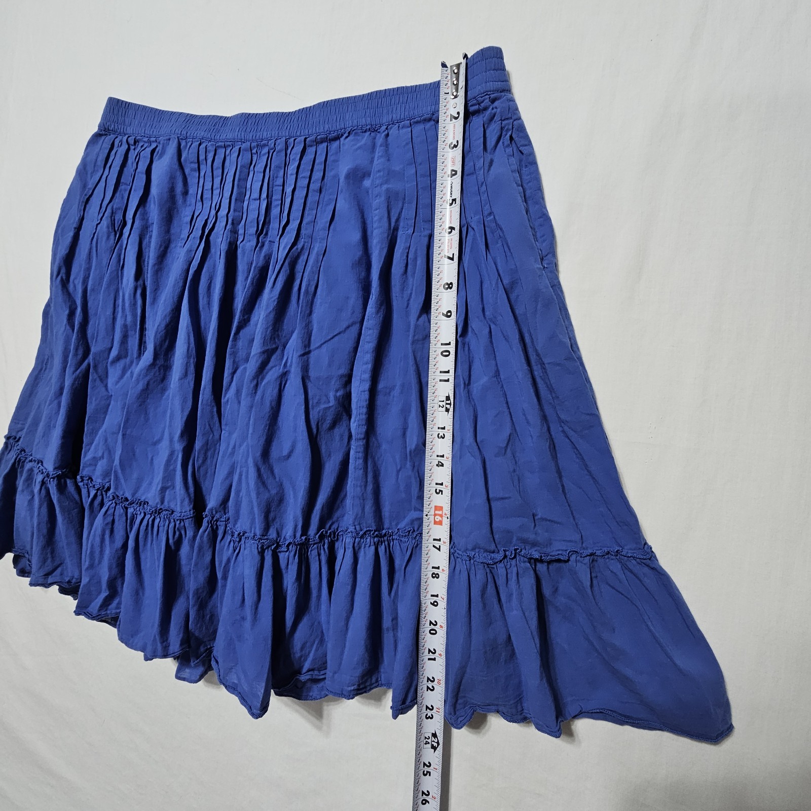GAP Blue Gauze Cotton Tiered Ruffle Mini Skirt Pleated Pockets Women XL Boho