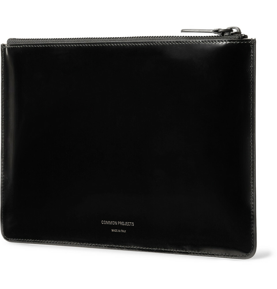 New $400 Common Projects Polished-Leather Pouch 9064 7547 Black Calf Wallet
