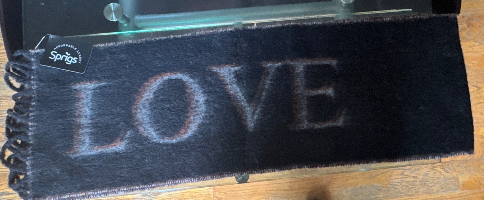 Sprigs Women’s Black Faux Fur Rectangle Scarf “LOVE” Fringe Neck Warmer 1‘ x 6‘