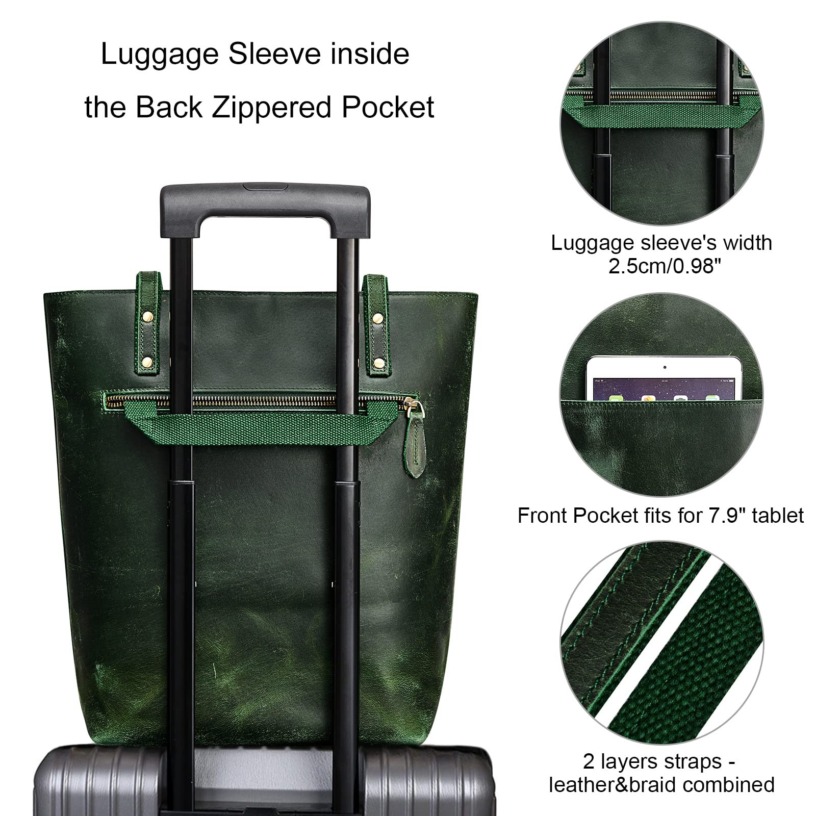 Leather Tote Bag for Women Work Handbag with Luggage Sleeve