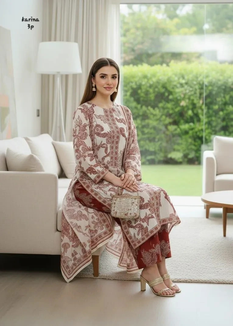 Arabic Lawn Printed 3Pcs Multicolor Stitched Suit For Pakistani & Indian ladies