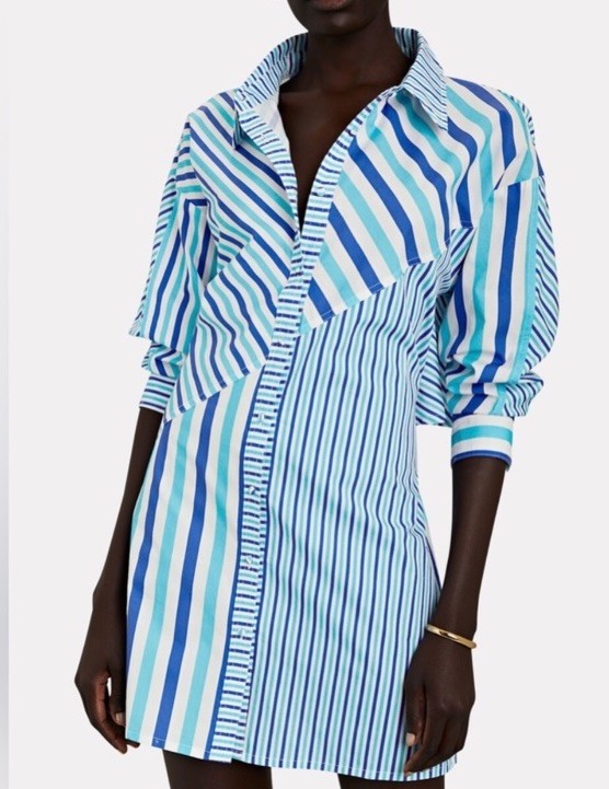 Solid & Striped The Emerson Poplin Shirt Dress in Mixed Stripe Cerulean Size M