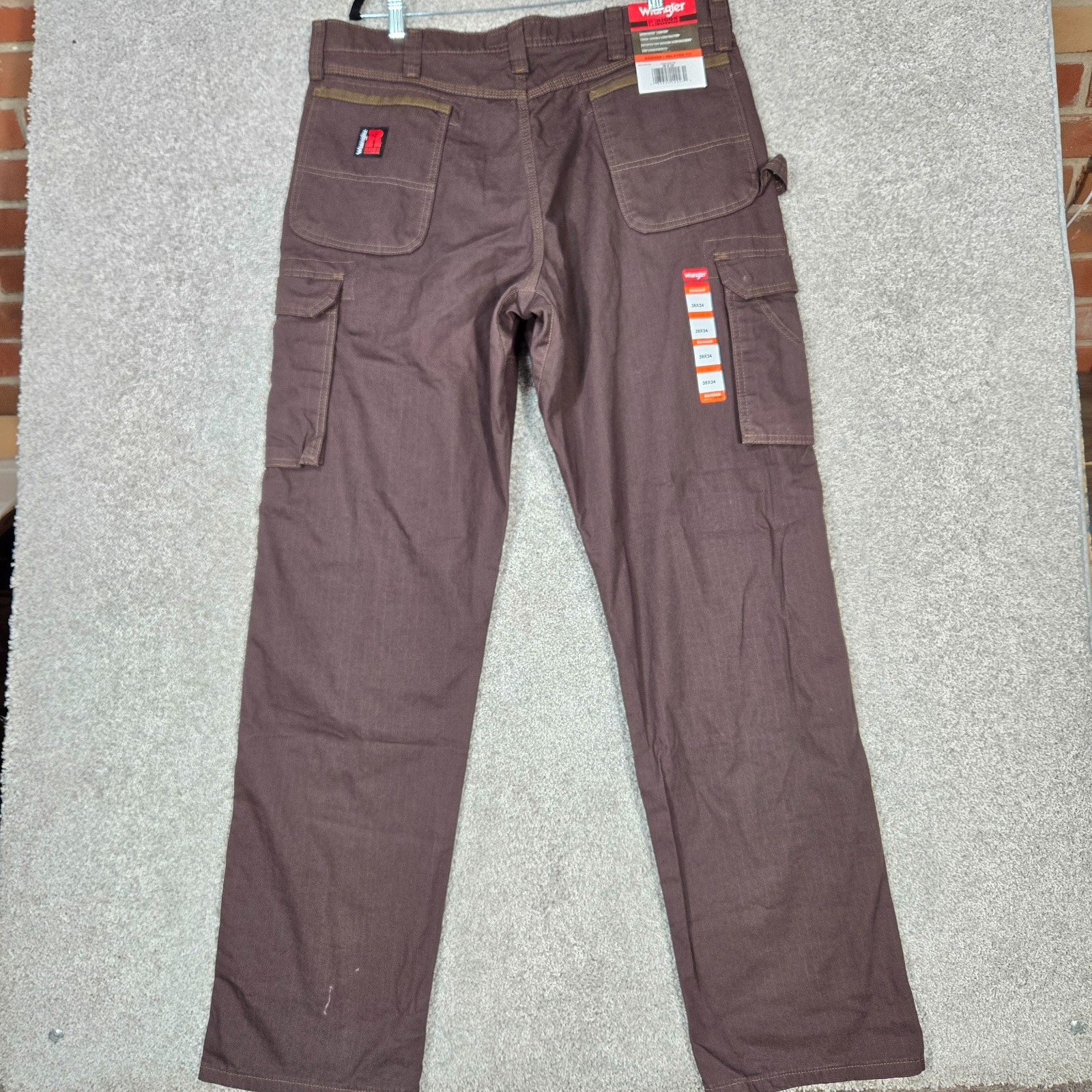 Wrangler Riggs Mens 38×34 Workwear RIPSTOP Ranger Brown Cargo Pants Relaxed NEW