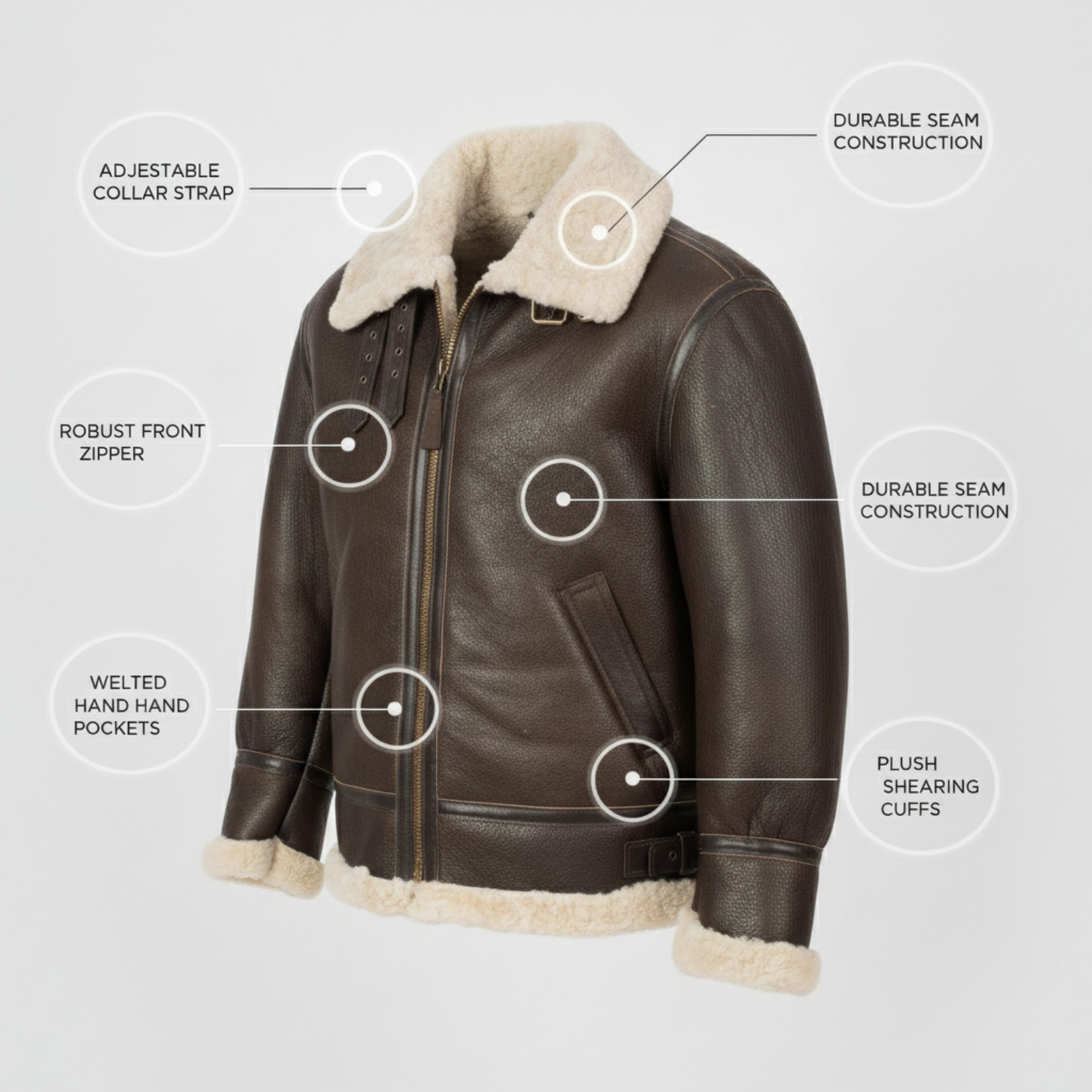 Men’s B3 Aviator Bomber Jacket Brown Genuine Leather Shearling Sheepskin Coat