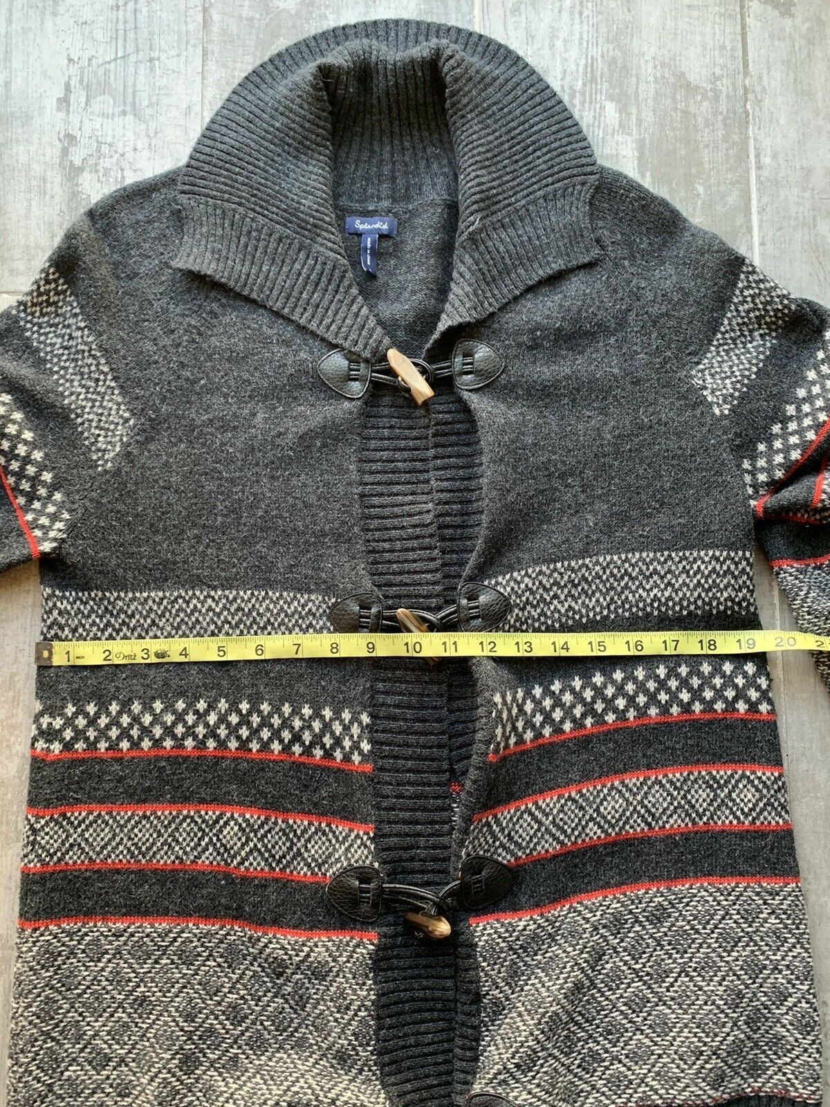 $228 SPLENDID Toggle Cardigan Sweater Button Front Nordic Fair Isle Designer L