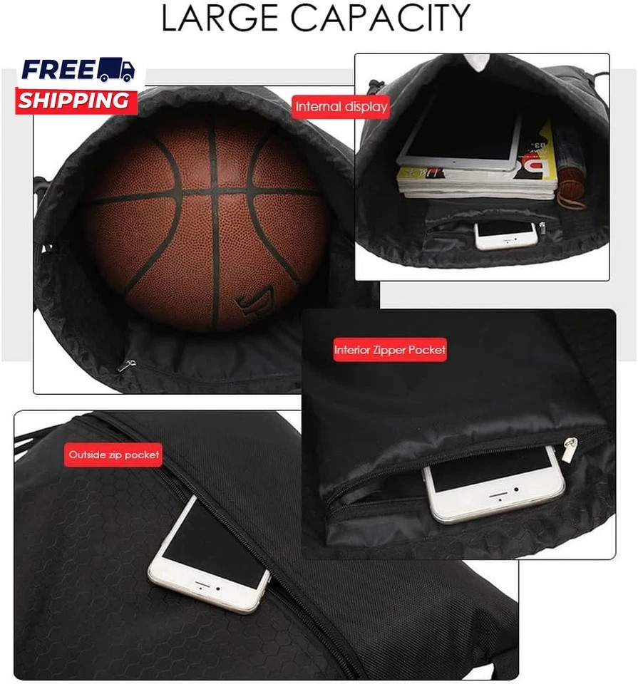 Drawstring Backpack Bag Waterproof Draw String Back Sack with Zip Pocket