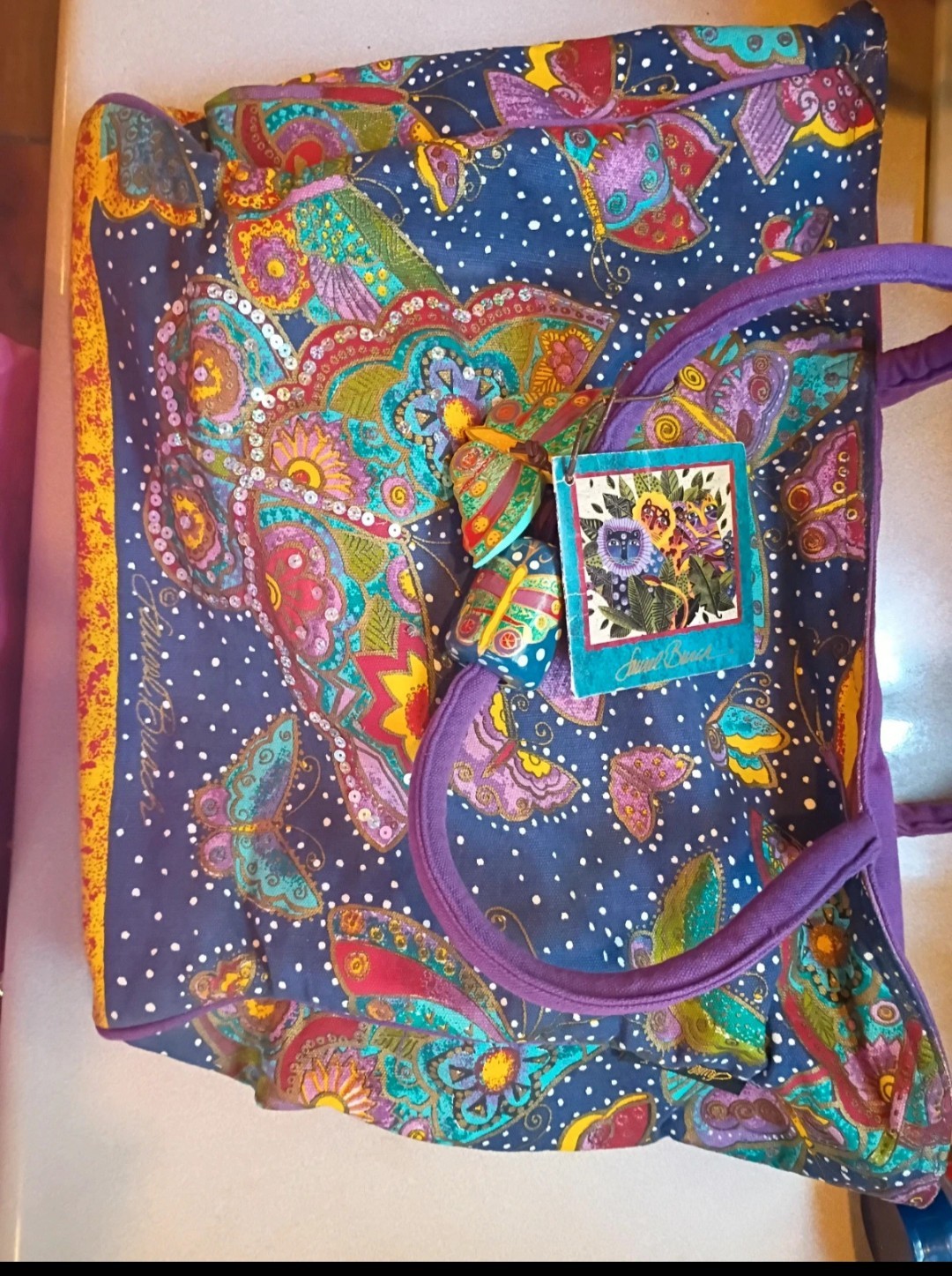 Retired Laurel Burch Butterfly Canvas Tote Bag With Original Tag