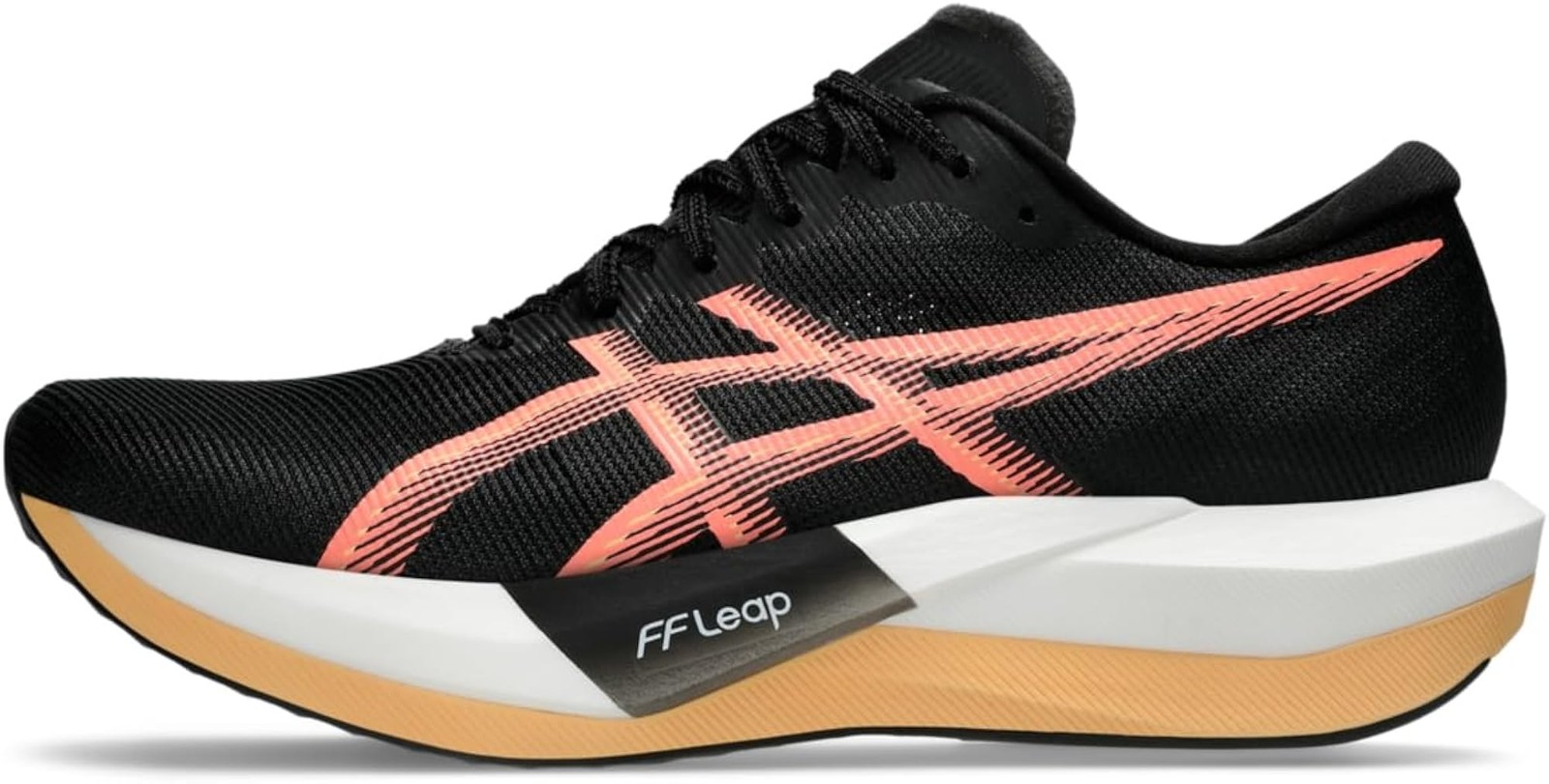 ASICS Unisex Magic Speed 5 Running Shoes – Black/Sun Coral – 11 Women/9.5 Men