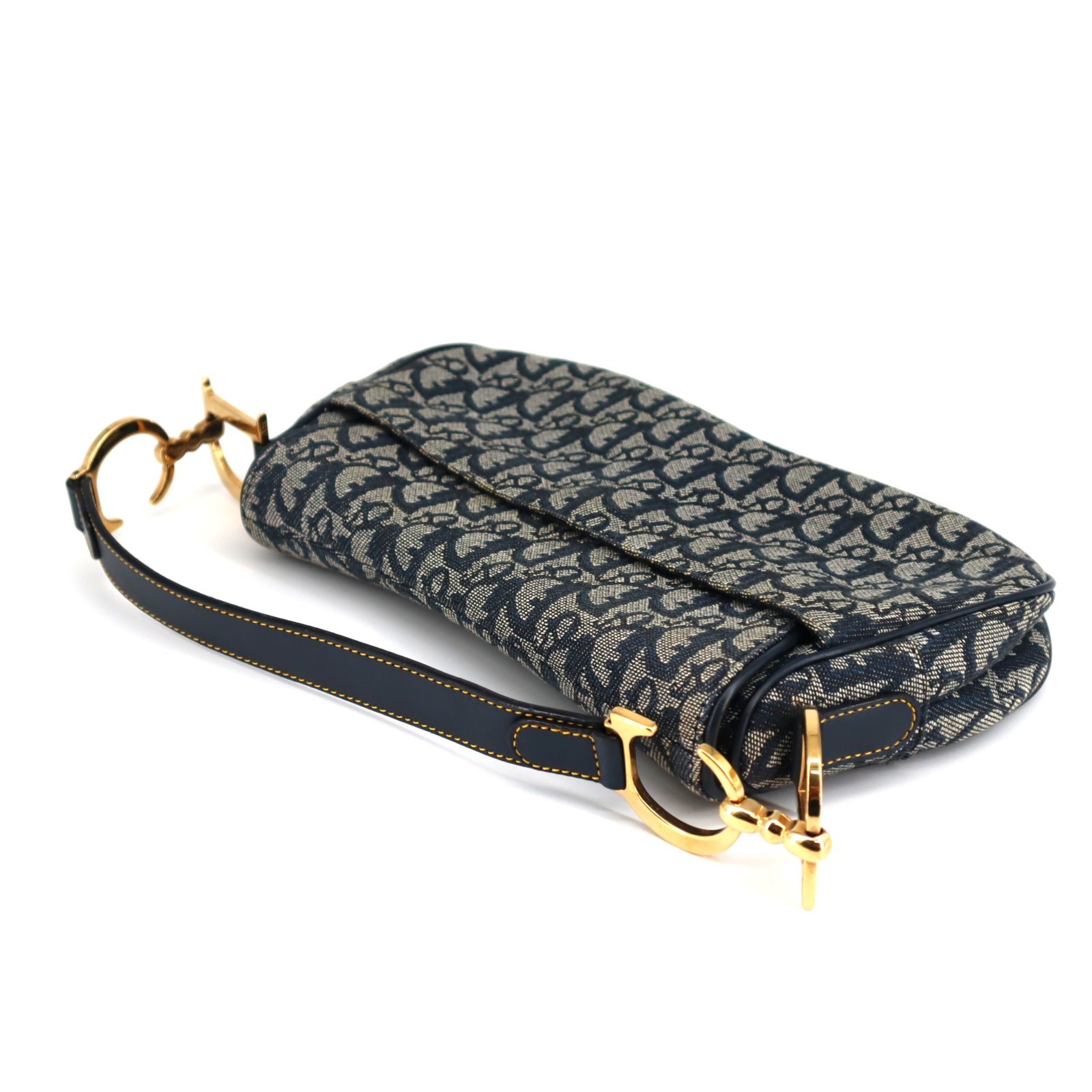 [Pre-owned] Christian Dior Trotter Double Saddle Bag Canvas Navy