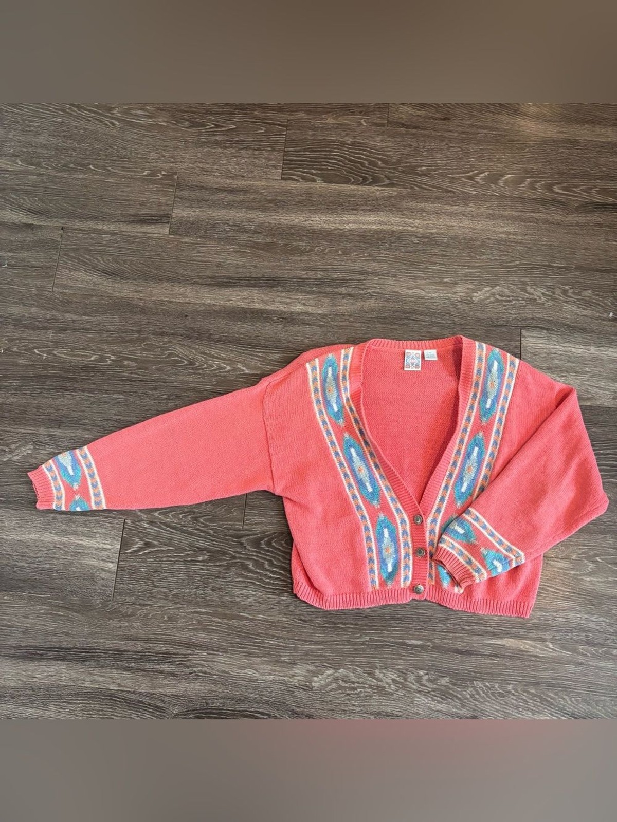 Nuovo Coral Southwestern Knit Cropped Cardigan Sweater Womens Medium