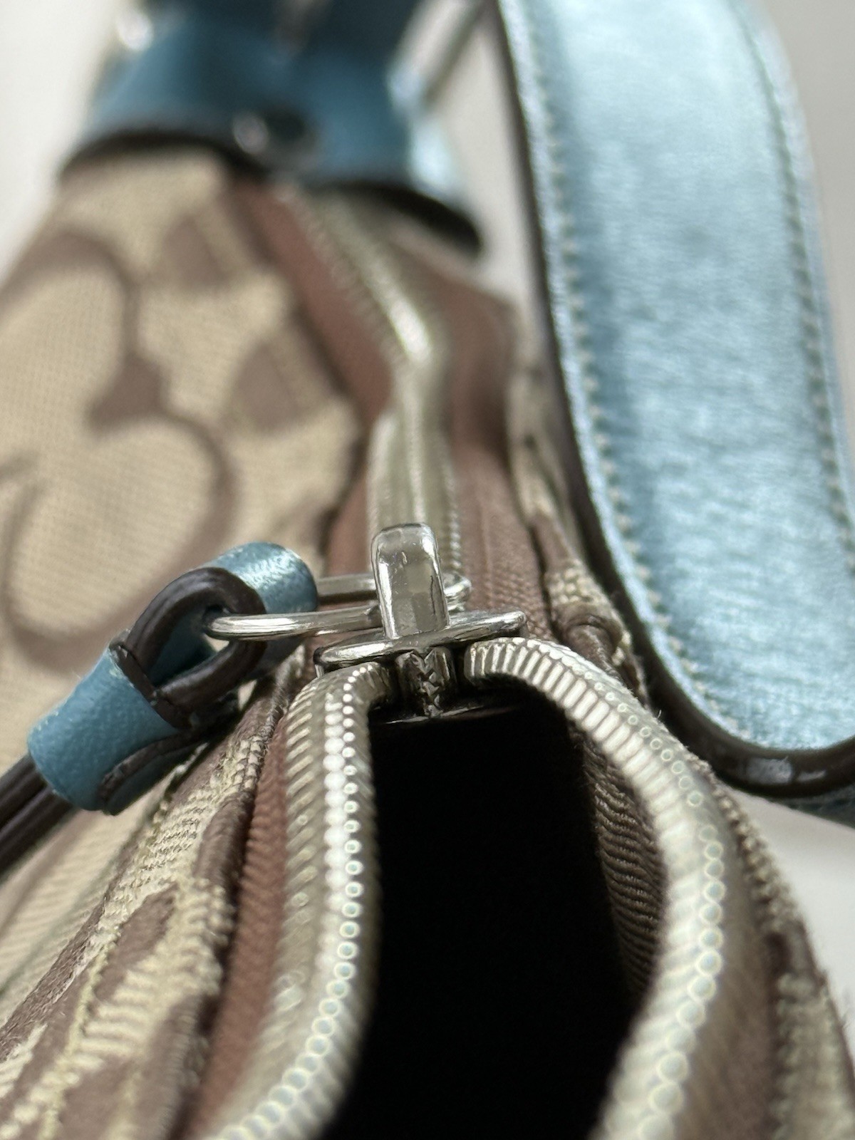 🩵Vintage Coach Signature Soho Hobo Bag Teal F10906 Y2K Canvas Leather Bag 2008