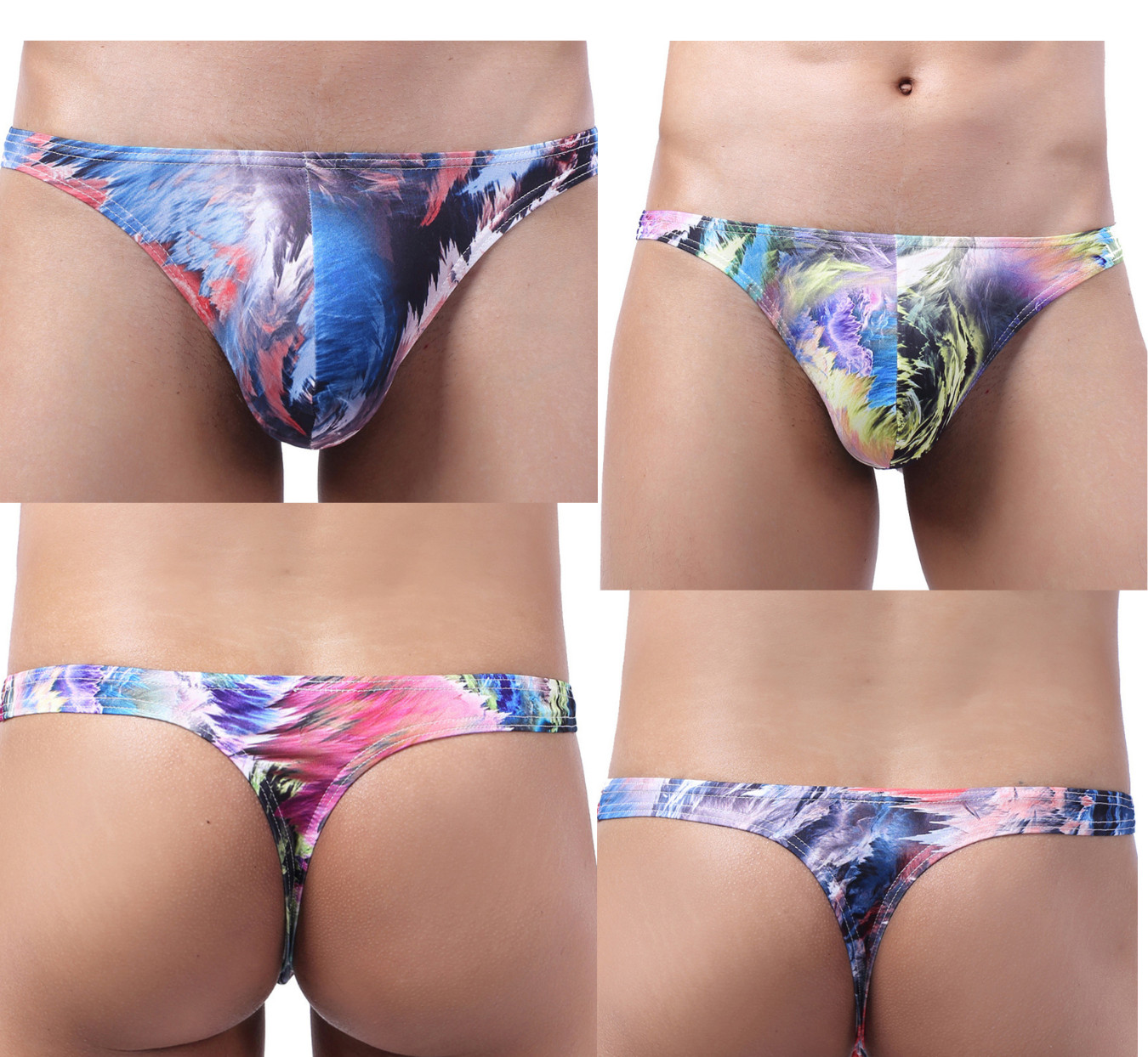 Men’s Thong Sexy 2 PACKS Low-rise Colorful Bikini Underwear