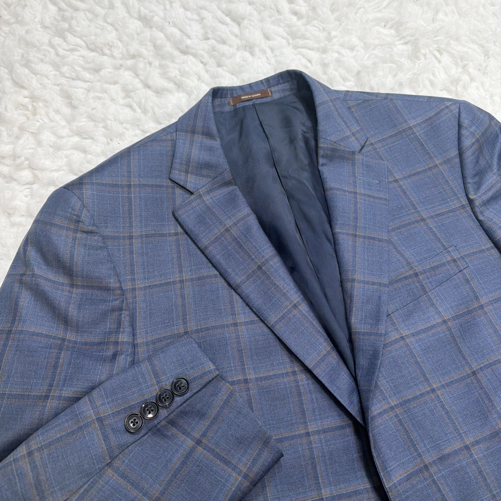 Peter Millar Sport Coat Blazer 42R Blue Plaid Windowpane Check Modern Formal Men