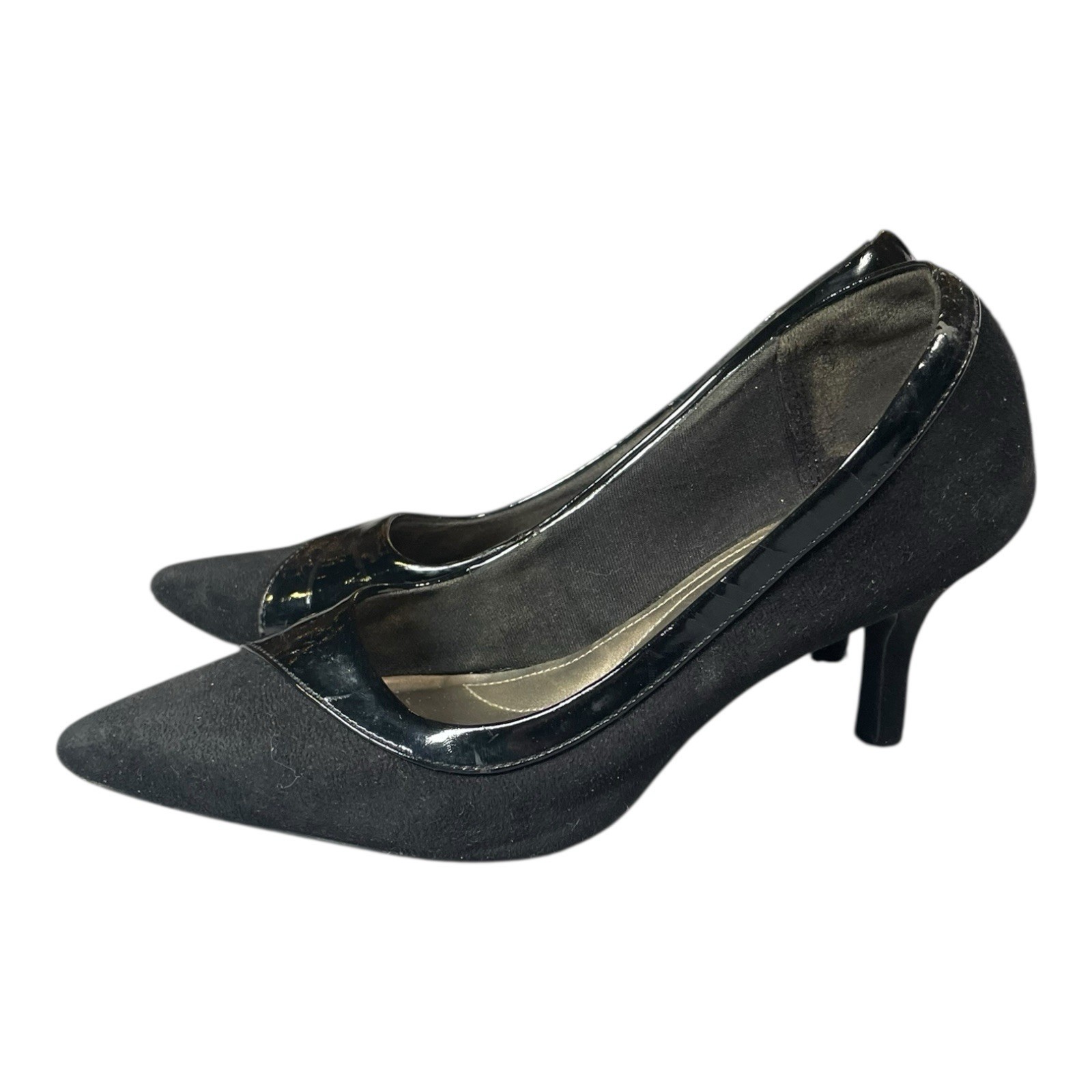 Comfort Plus Pointed Toe Pumps Suede And Patent Leather Black Size 6.5