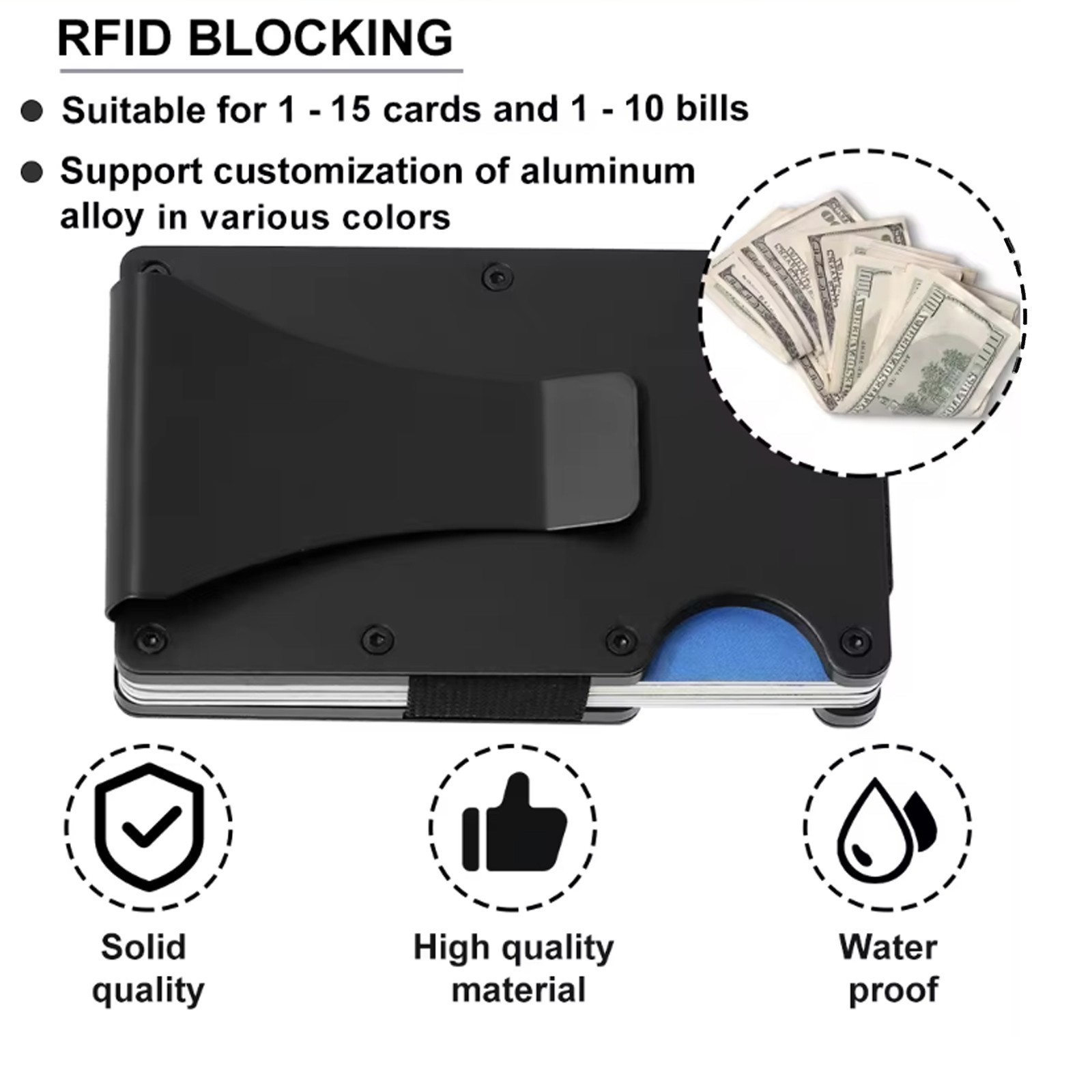 Leatherboss Slim Mens Card Holder Metal RFID Blocking Minimalist Pop Up Wallet