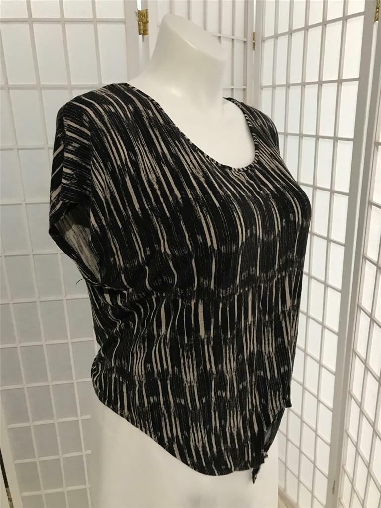 Women’s Hot Options Sz 14 Raven Black Soft Tan Stripe Summer Tie Waist Blouse
