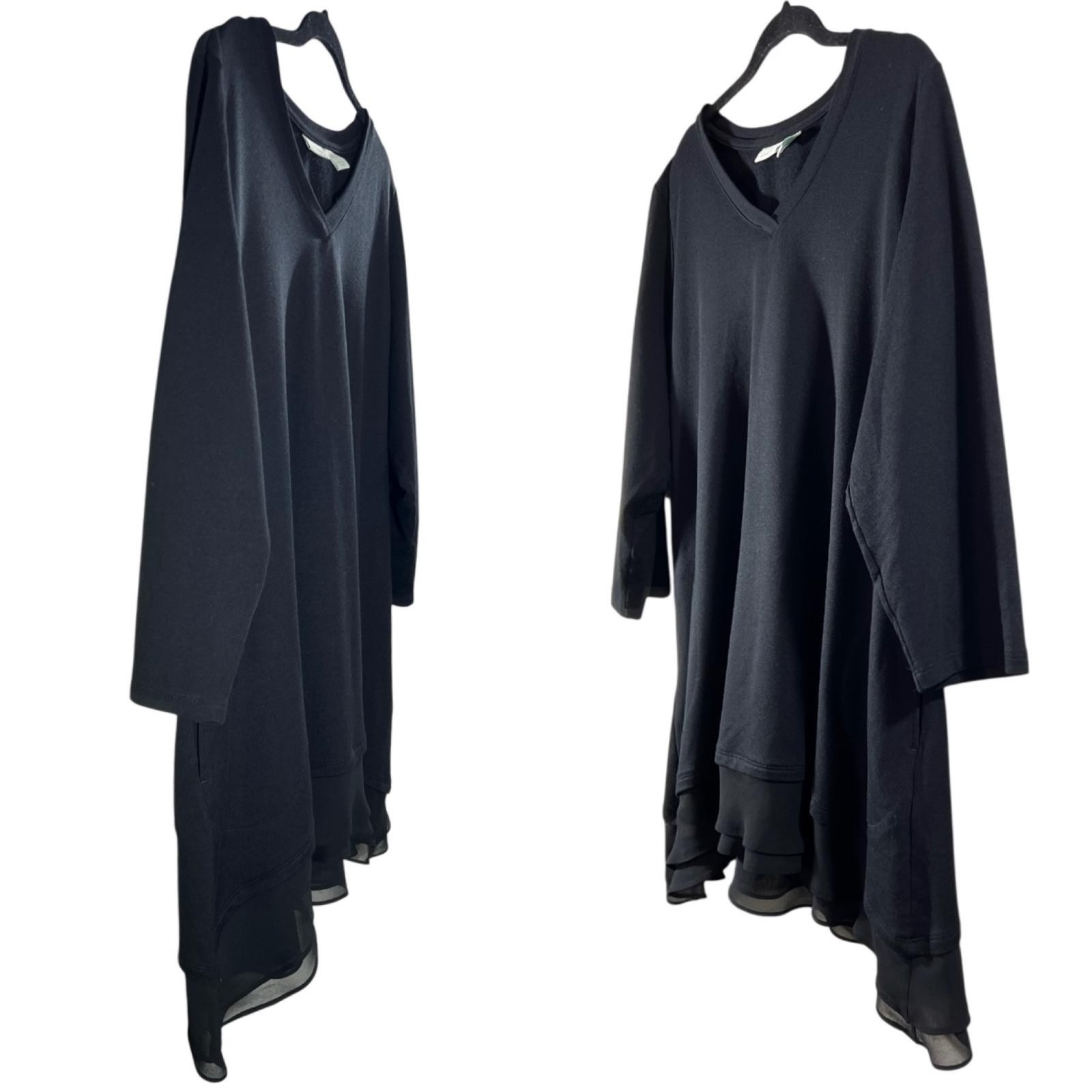 LOGO Lounge Tunic Sweater Womens XL Black Sheer Hem Layered 3/4 Sleeve Pockets