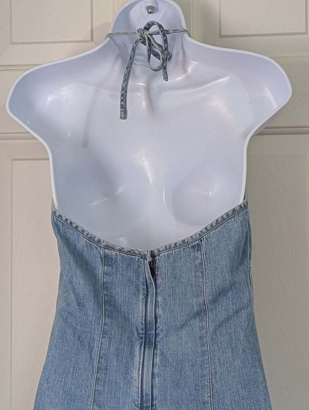 Liz Claiborne Light-Wash Denim Halter Maxi Dress 4 Slit Boho Coastal Cowgirl Y2K