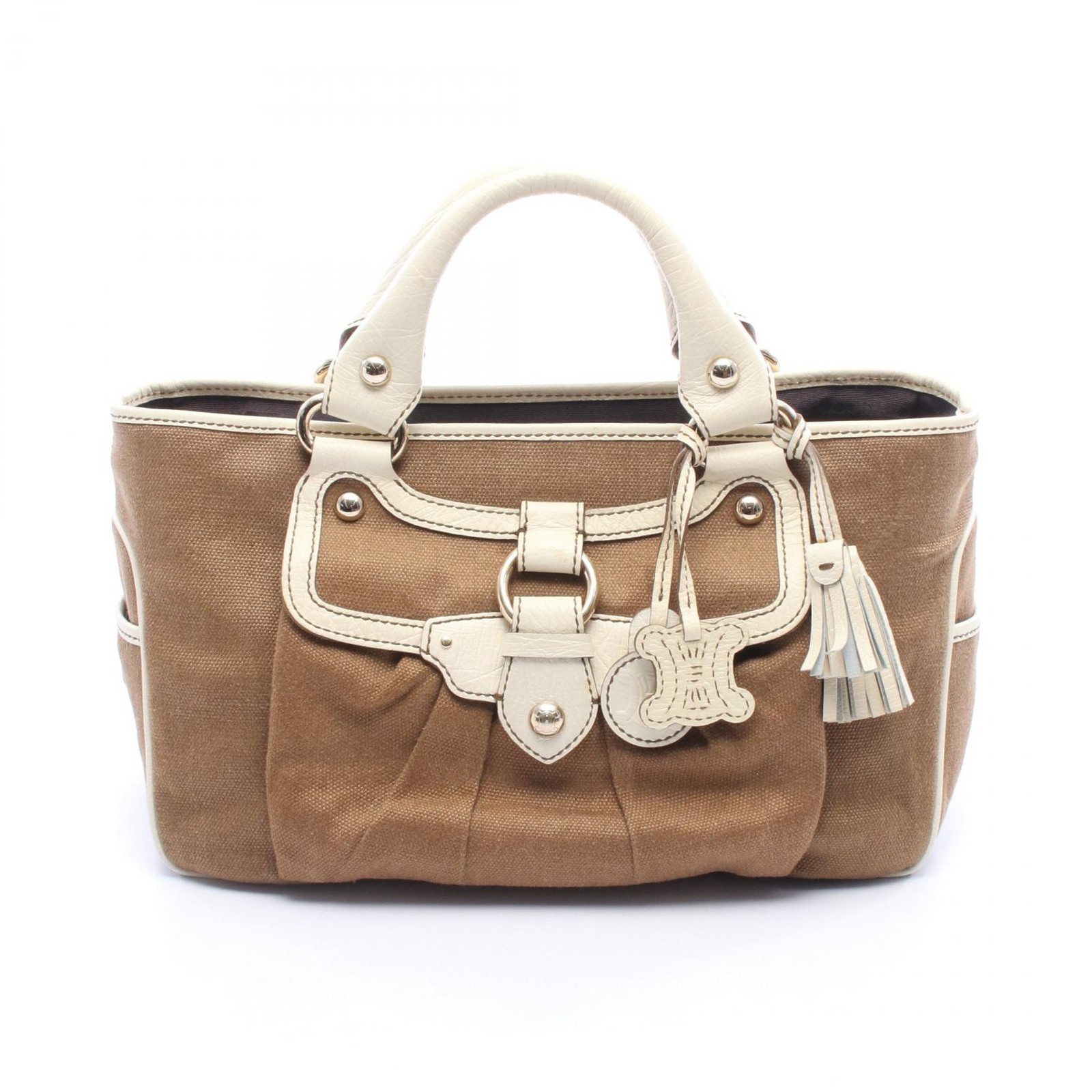 CELINE Boogie Bag Canvas Leather Handbag Top Handle Tote Bag with charm Women 99