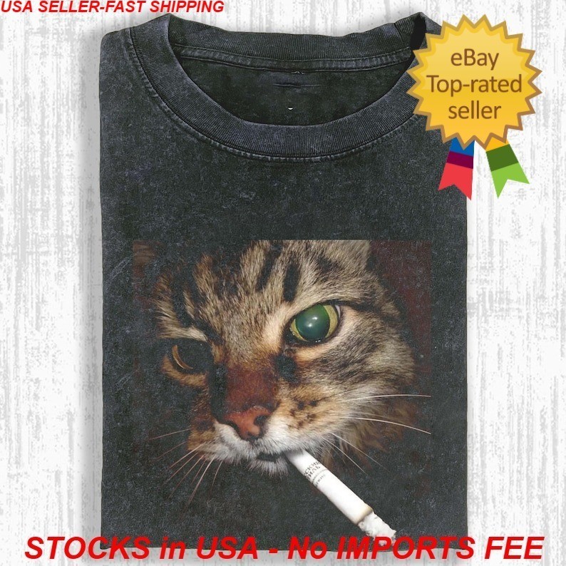 Swag Cat Smoking Comfort Colors Shirt, Smoke Kitty Wash Tee, Unisex Streetwear