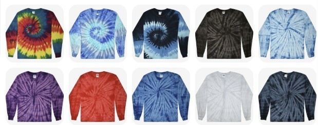 Long Sleeve Tie Dye T-Shirts Multicolor Adults & Kids Size Cotton Colortone