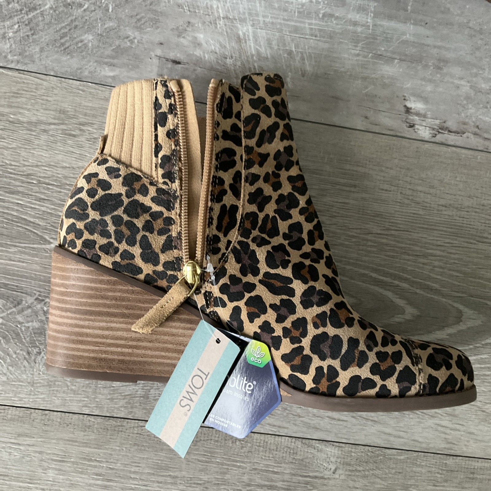 Toms Sadie Classic Leopard Print Suede Womens Sz 9 Zip Wedge Booties Ankle Boots