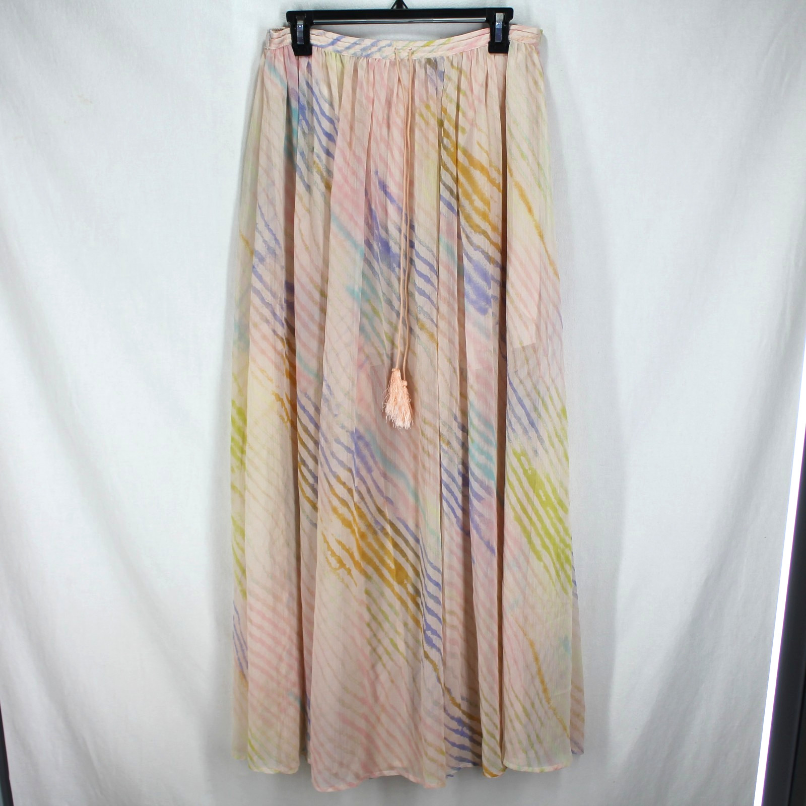 Free People True To You Maxi Skirt Womens Size M Pink Pastel Watercolor Chiffon