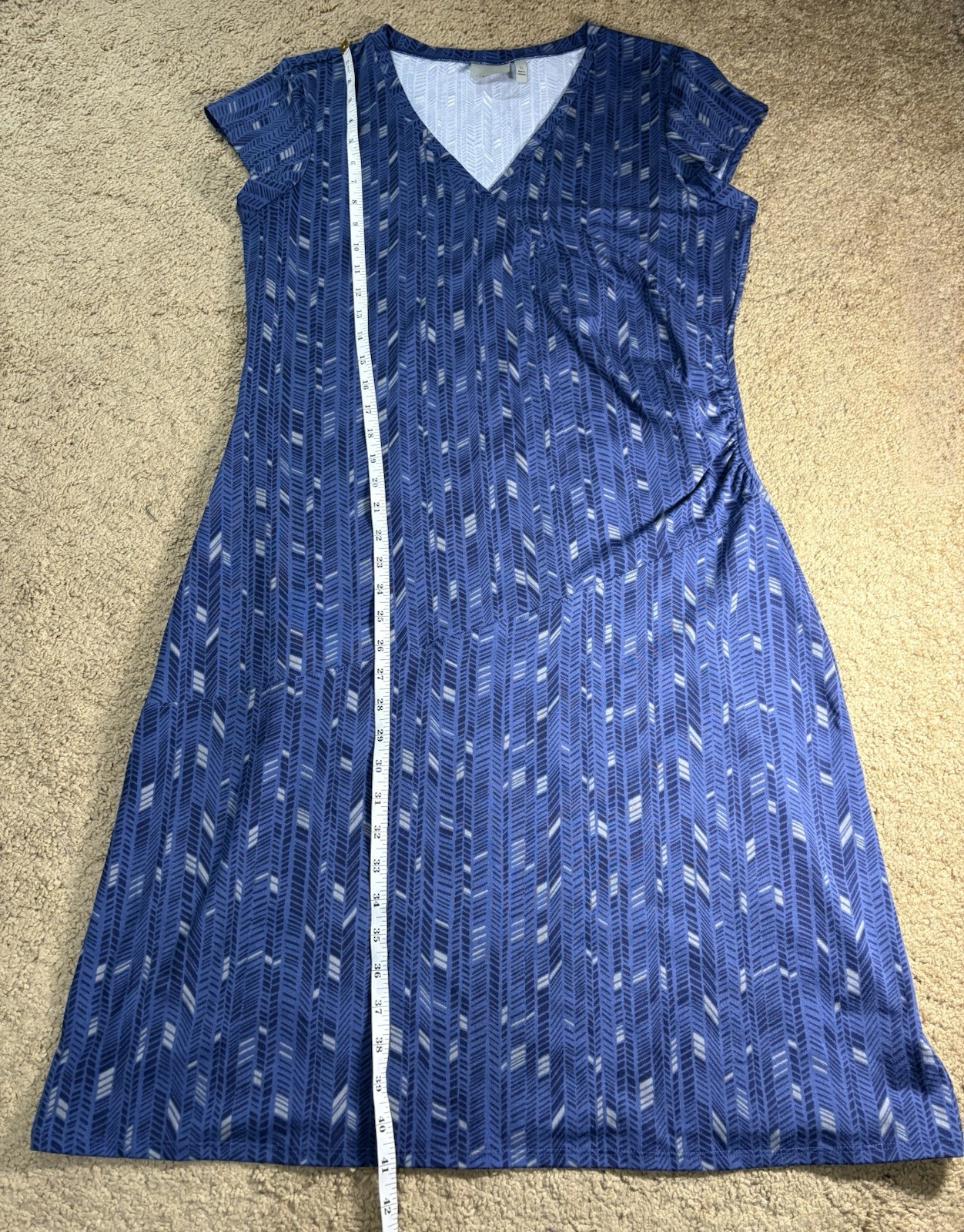 Athleta Nectar Faux Wrap Midi Dress Women XL Geometric Blue Pattern V-Neck
