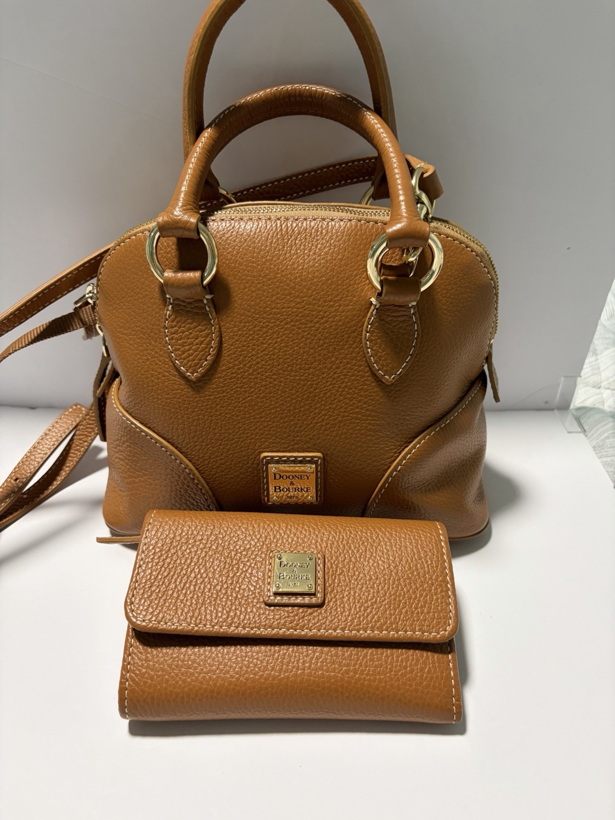 Dooney & Bourke Lucca Leather Satchel In Caramel W/Matching Lucca Flap Wallet