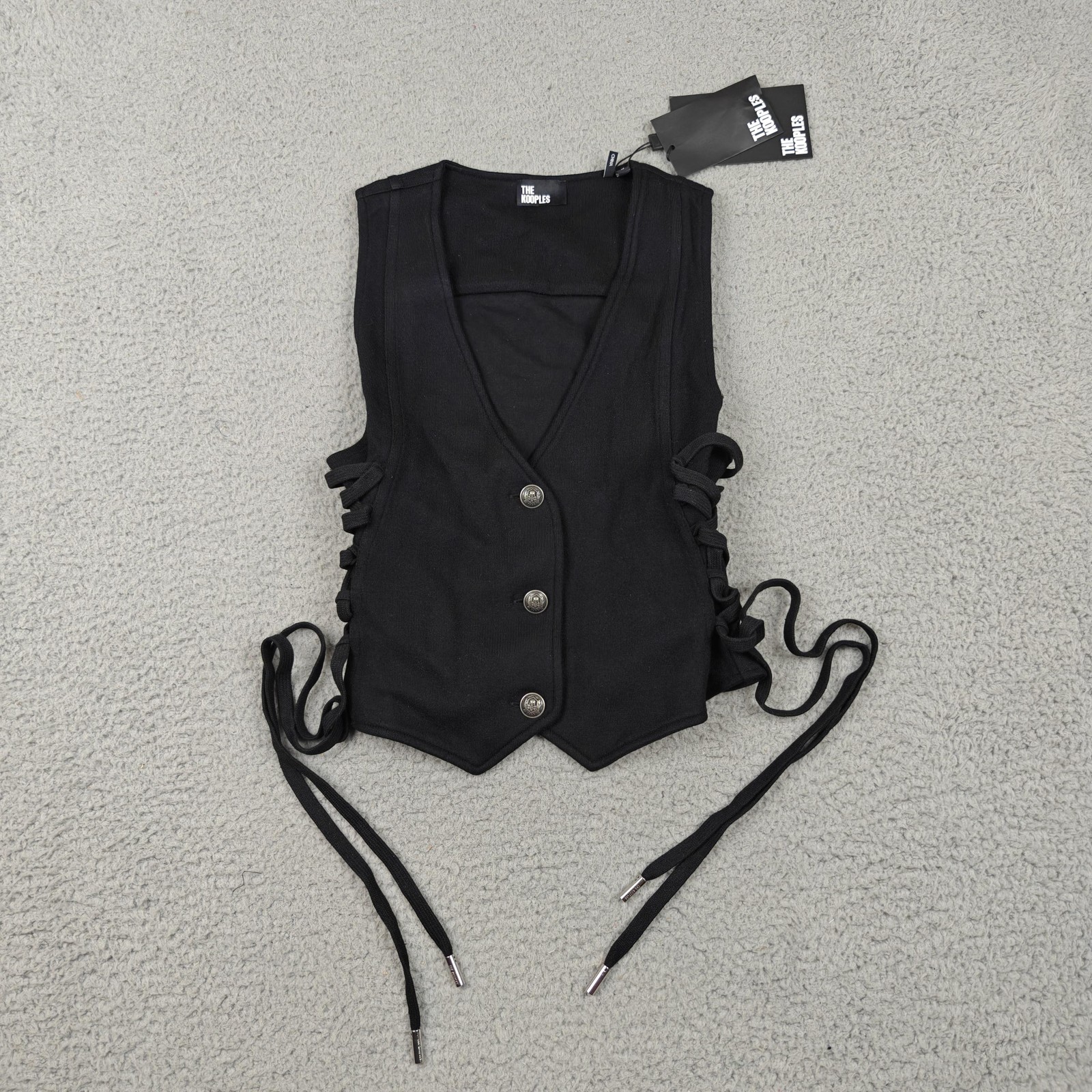 The Kooples Sweater Vest Womens XS Black Lace Up Button Front Knit New