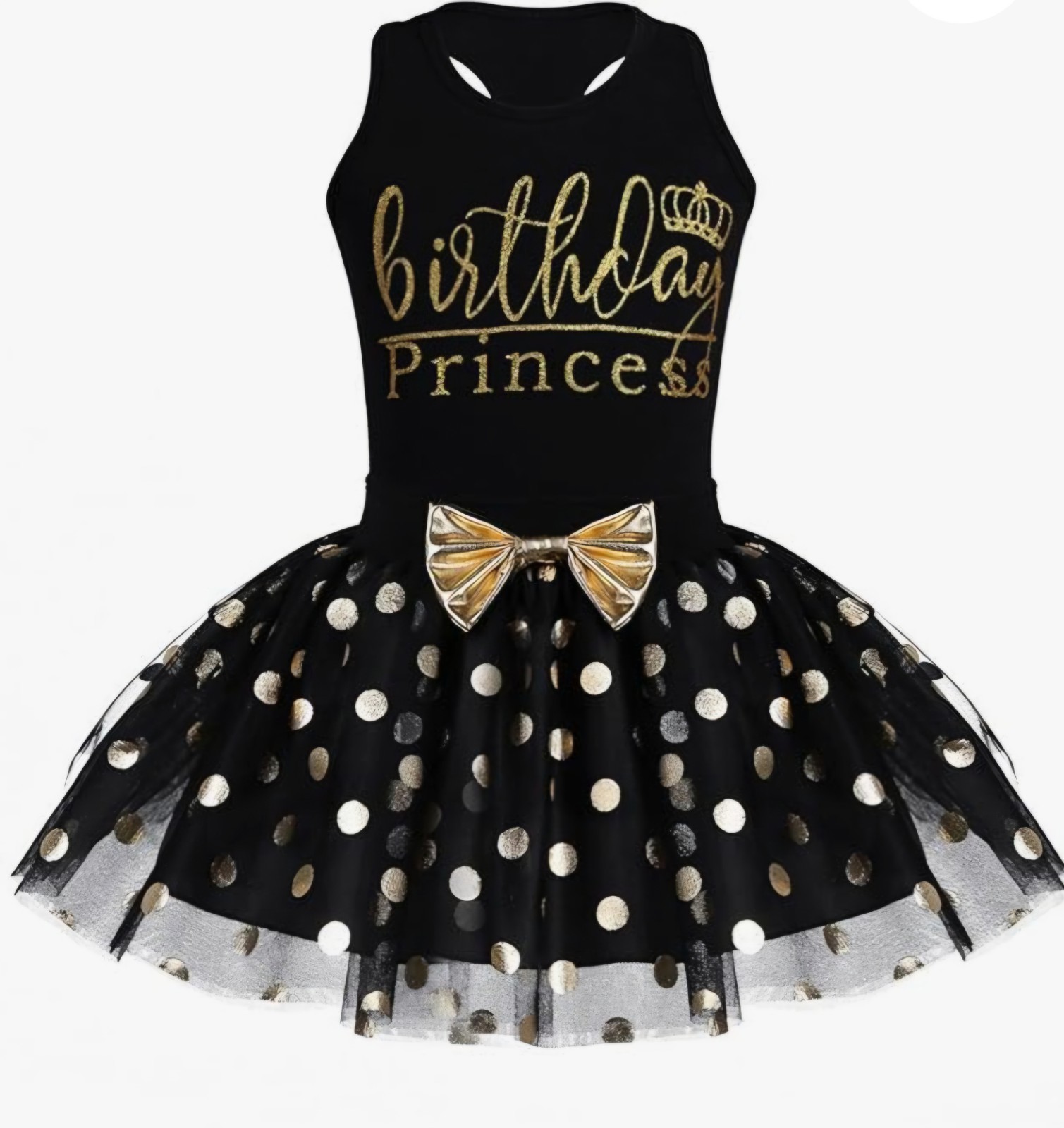Baby Girls Birthday Outfit with Golden Polka Dots Tutu Skirt Set – 1T