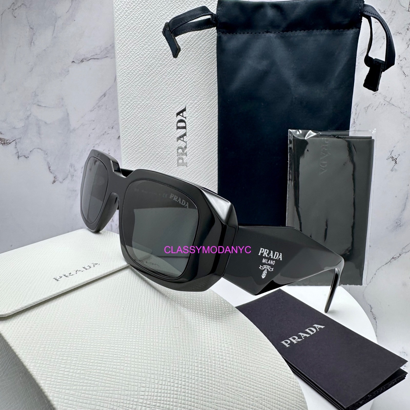 New PRADA Sunglasses SPR17W Black PR 17WS 1AB5S0 Symbole Logo Authentic