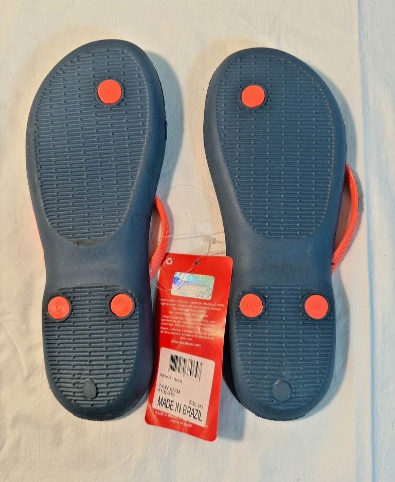 Havaianas Slim Flip Flops Indigo Blue Coral Women’s 7/8 EU 37/38 NWT Brazil
