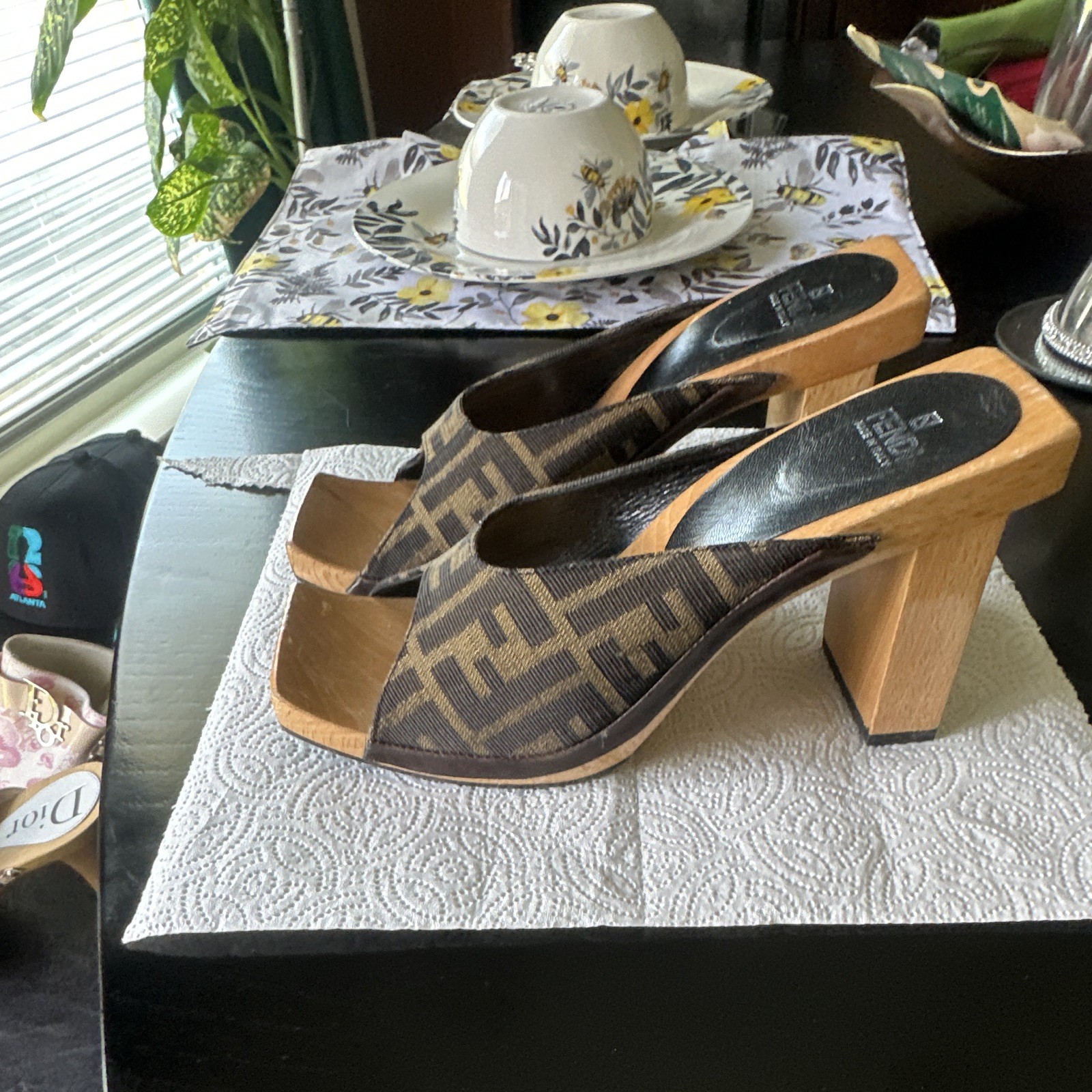 Fendi Women’s FF Logo Canvas Open Toe Slip-On Mule Heels Brown EU 38