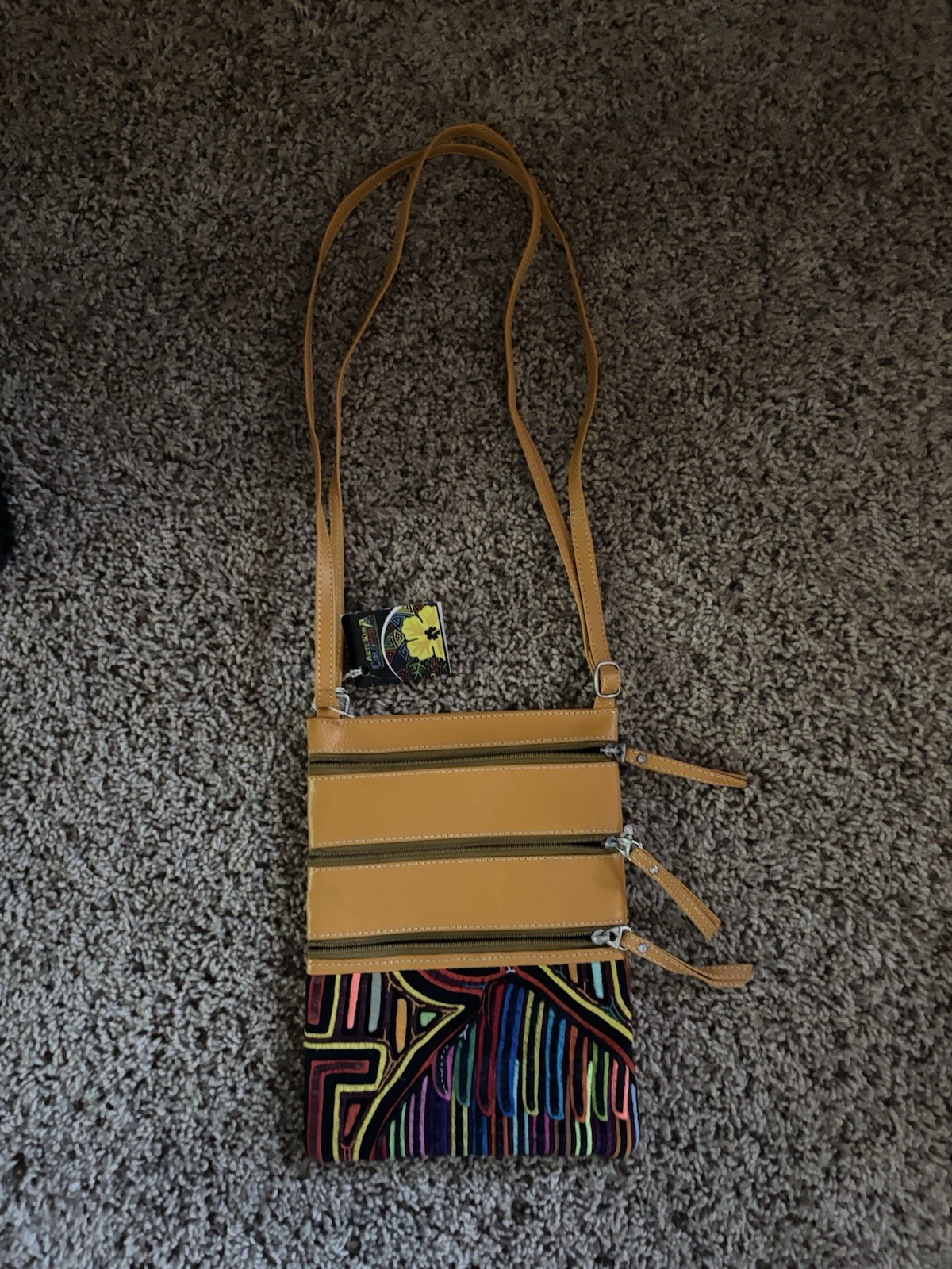 Arte Kun Columbia crossbody NWT Mustard Yellow Multi Colored