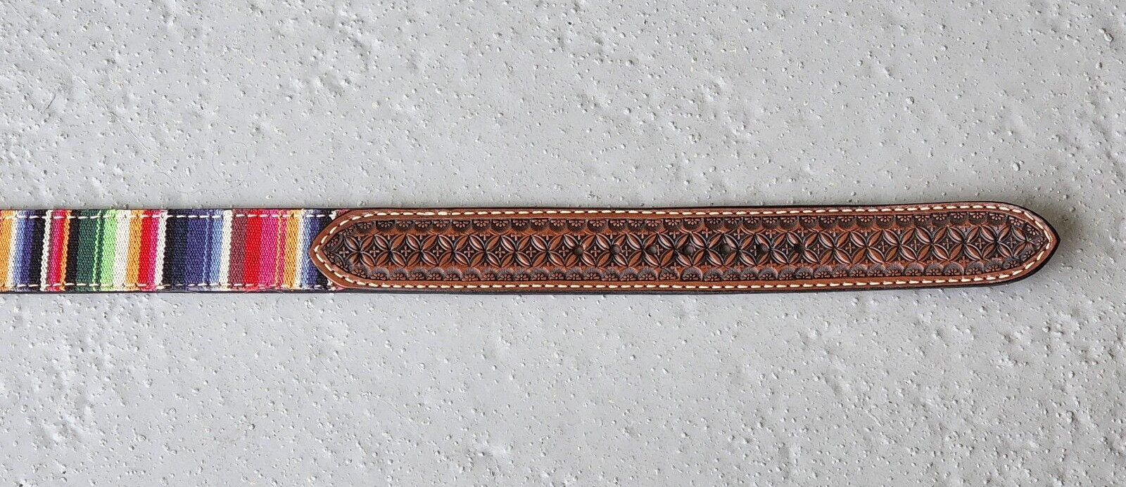 Twisted X Western Serape Stripe Brown Leather Geometric Tooled Billet Size 44
